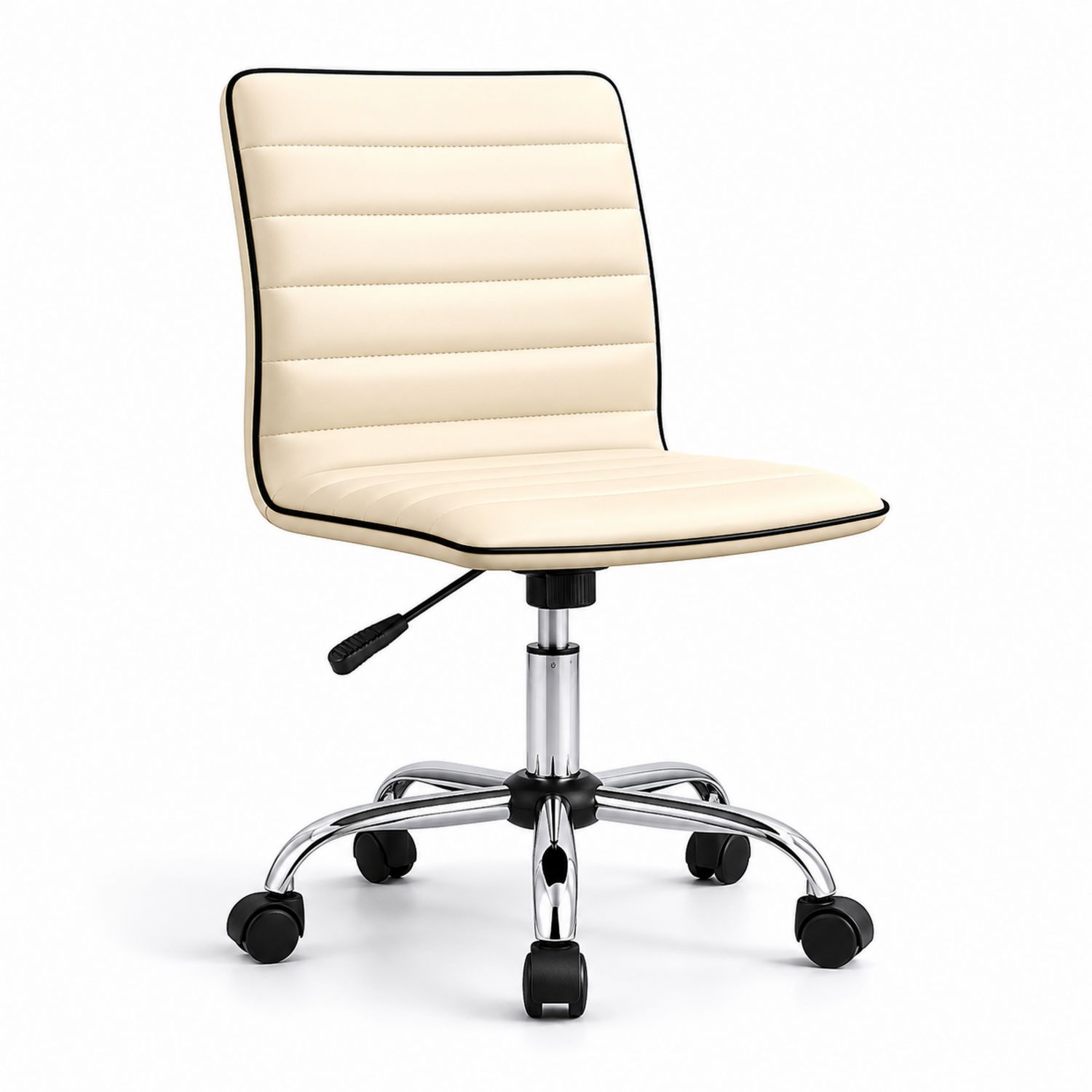 Drehstuhl aus PU-Leder mit verchromtem Stahlrahmen, höhenverstellbar, Beige