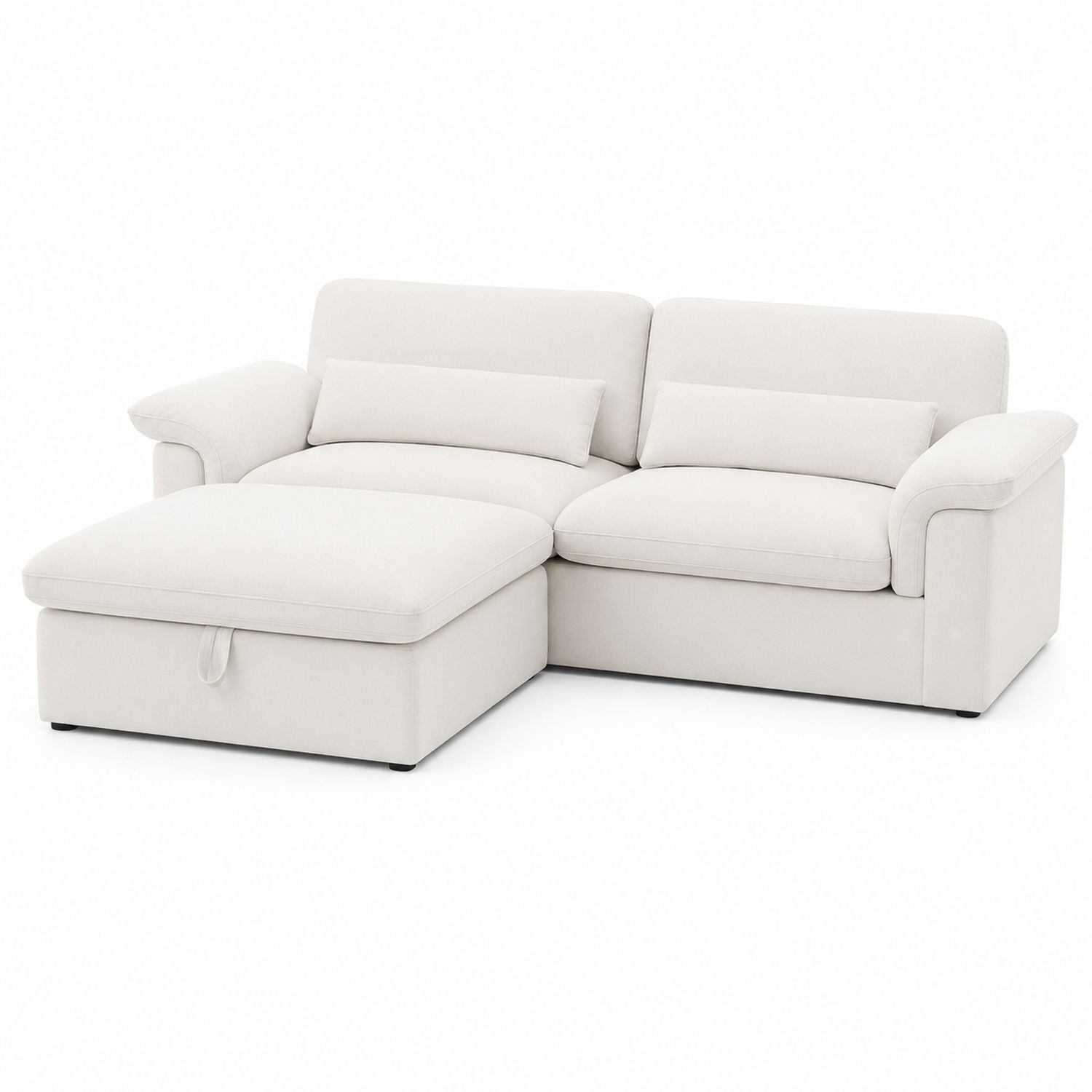 Ecksofa mit Ottomane Beige Stoff