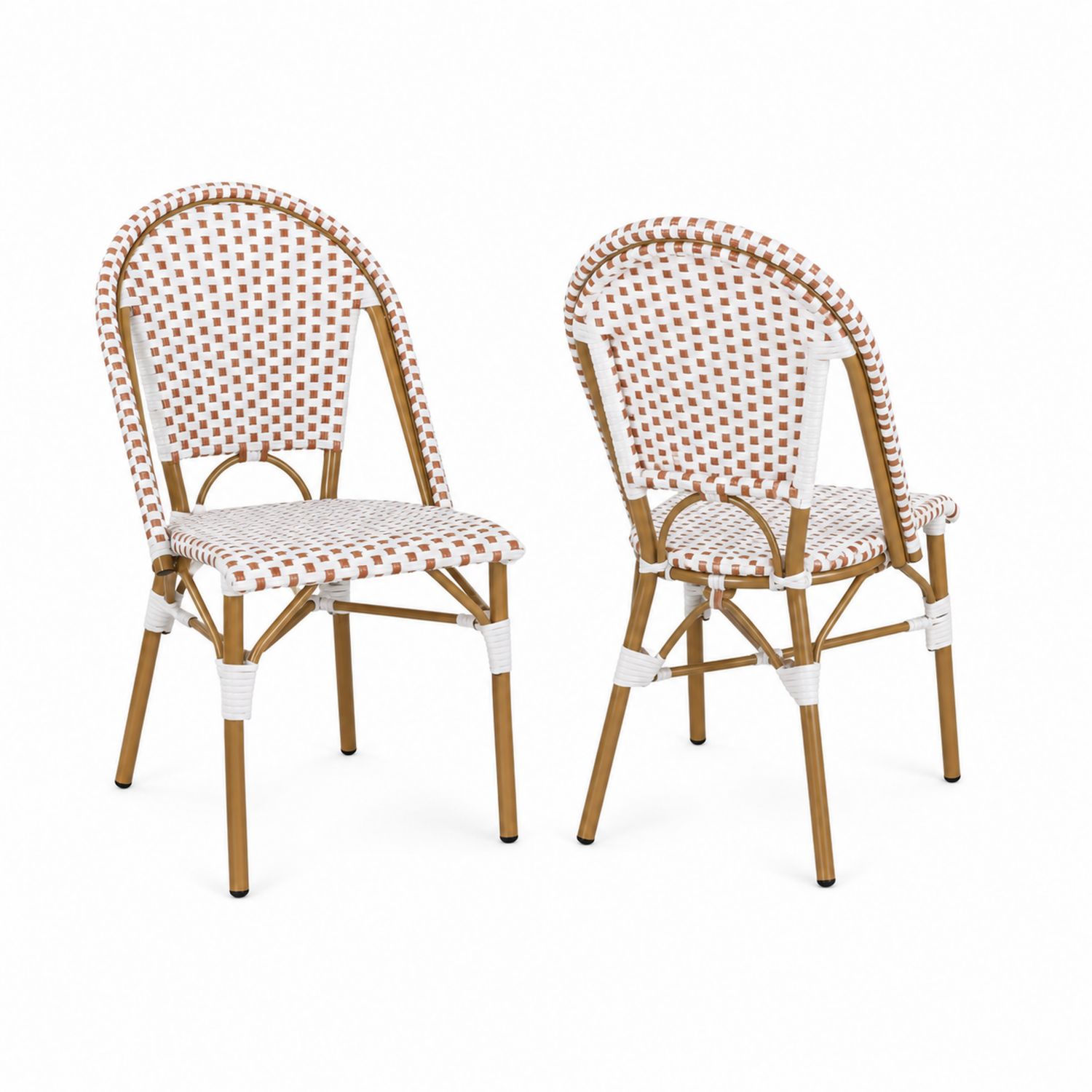 Rattan-Stuhl-Set mit Aluminiumrahmen in Weiß/Braun