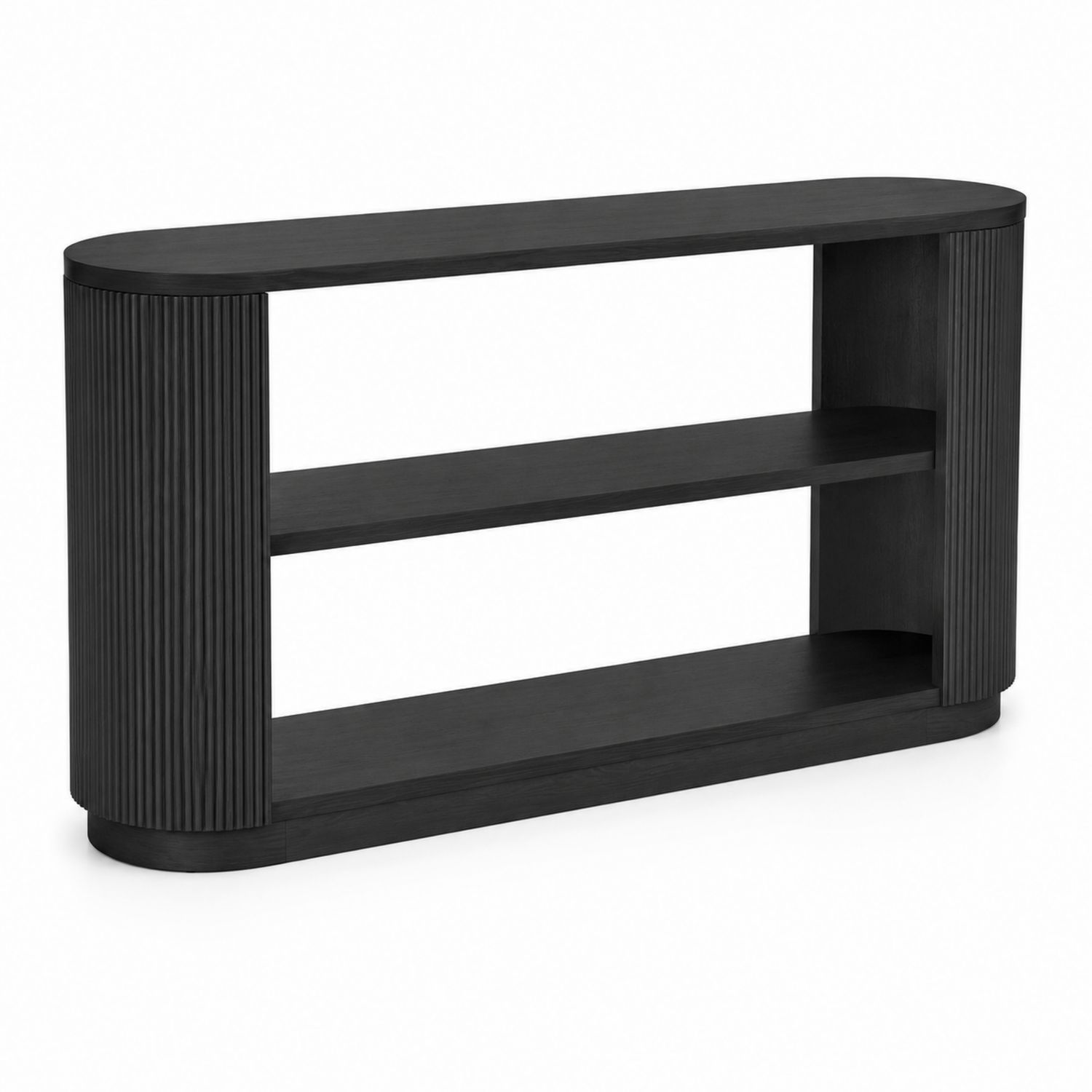 Konsolentisch Oval Holzregal MDF Eichenfurnier Schwarz