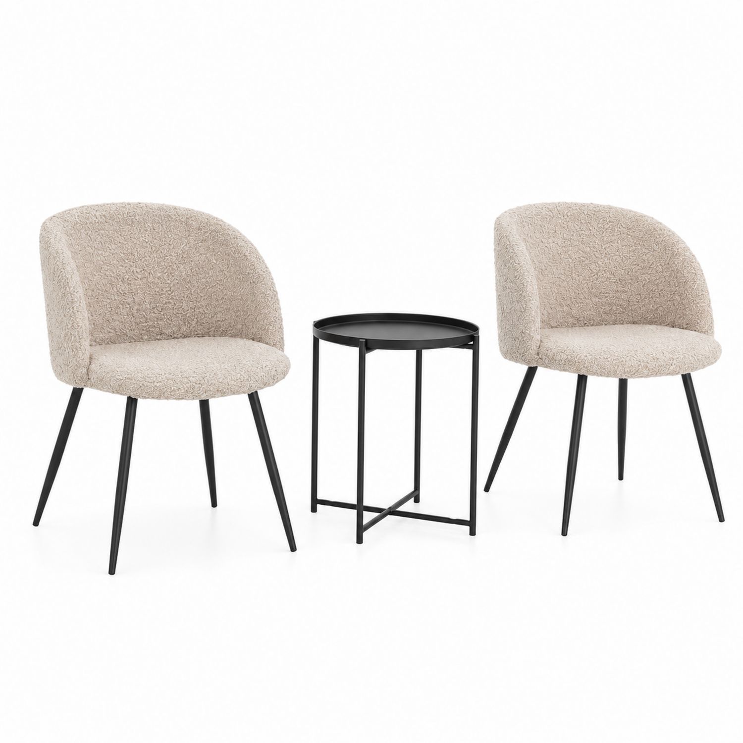 Esszimmersessel Set mit Rundtisch Bouclé und Metall
