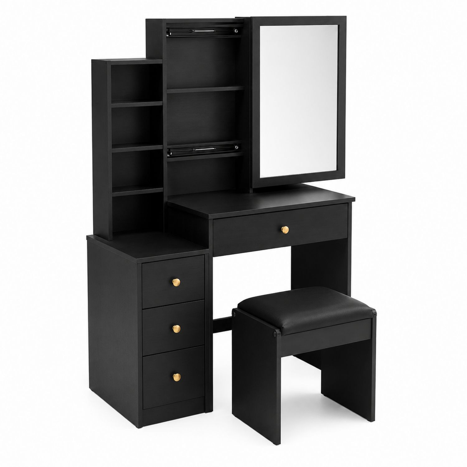 Schminktisch Set mit Spiegel MDF Schwarz