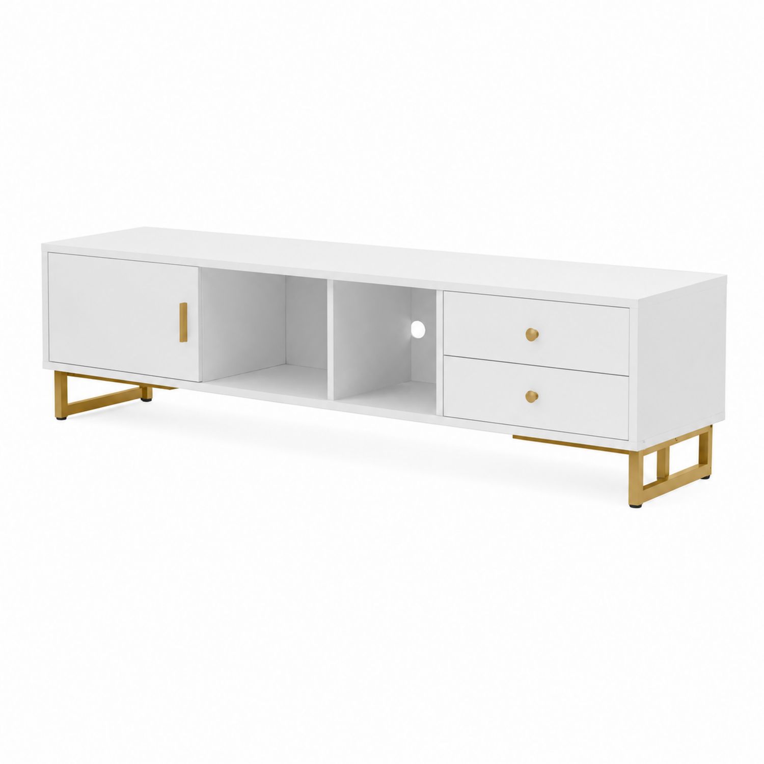 TV-Schrank aus MDF mit Schubladen und goldenen Metallbeinen