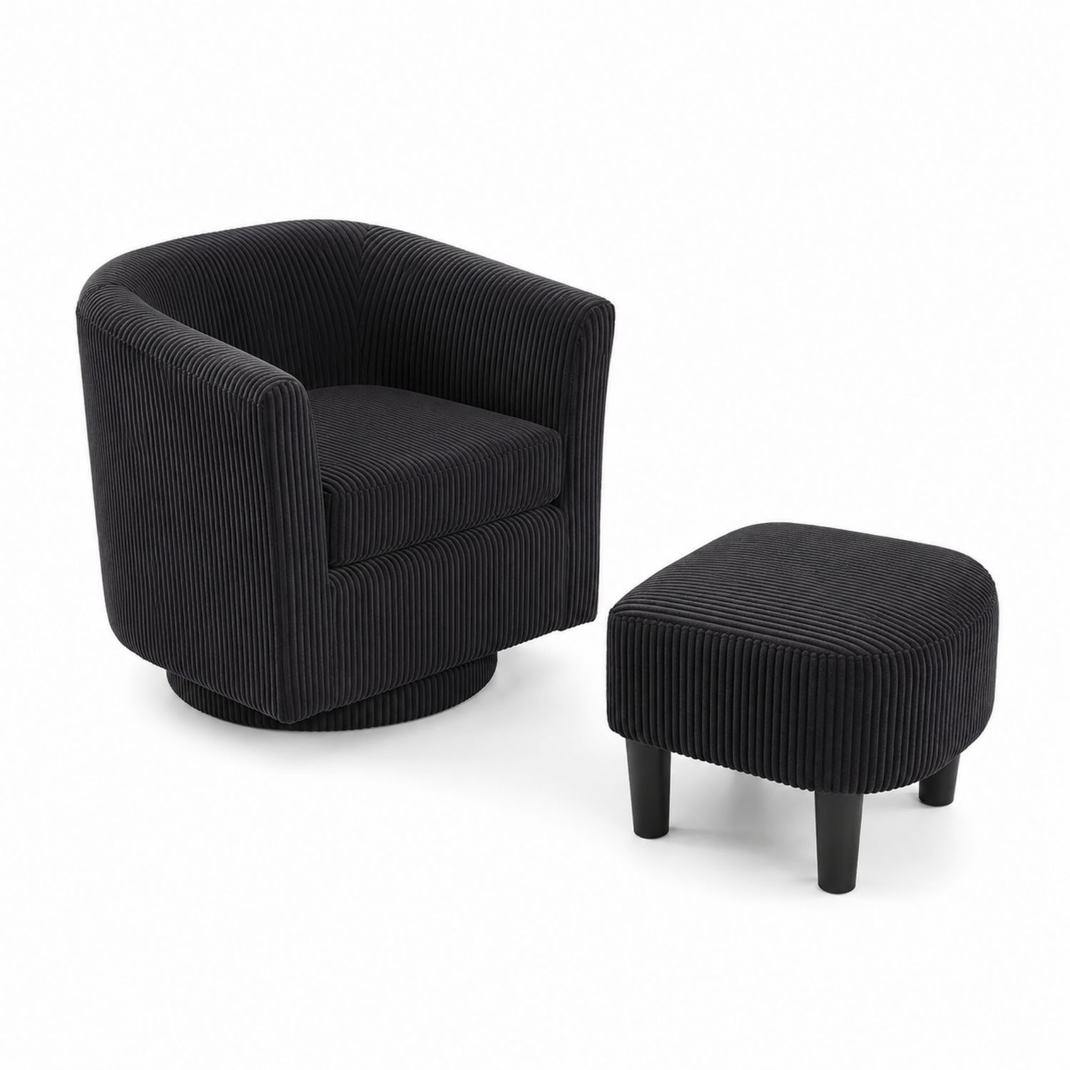 Drehbarer Sessel mit Hocker aus Kord Samt Schwarz