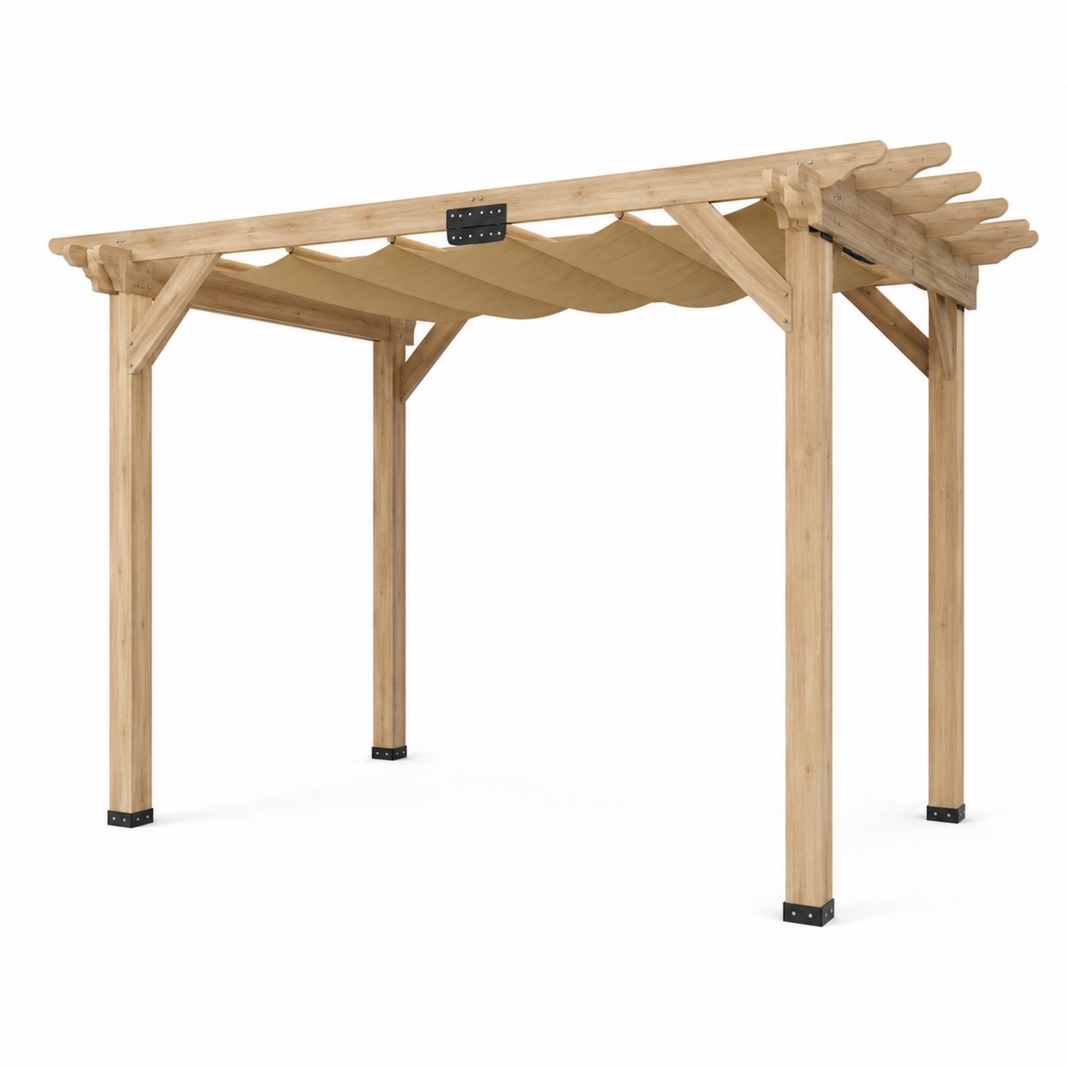 Holzpergola mit Polyester Dach 300 cm x 300 cm Natur