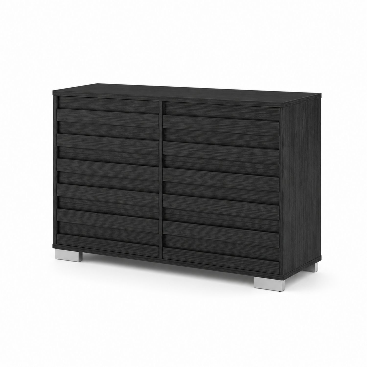 Holz Kommode mit 6 Schubladen, Metallbeinen, Schwarz