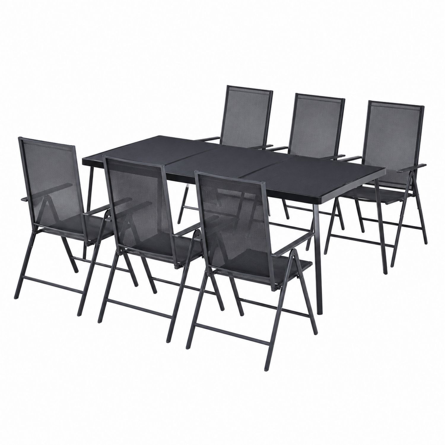 Gartenmöbel Set Rechteckig 6 Stühle Metall Schwarz