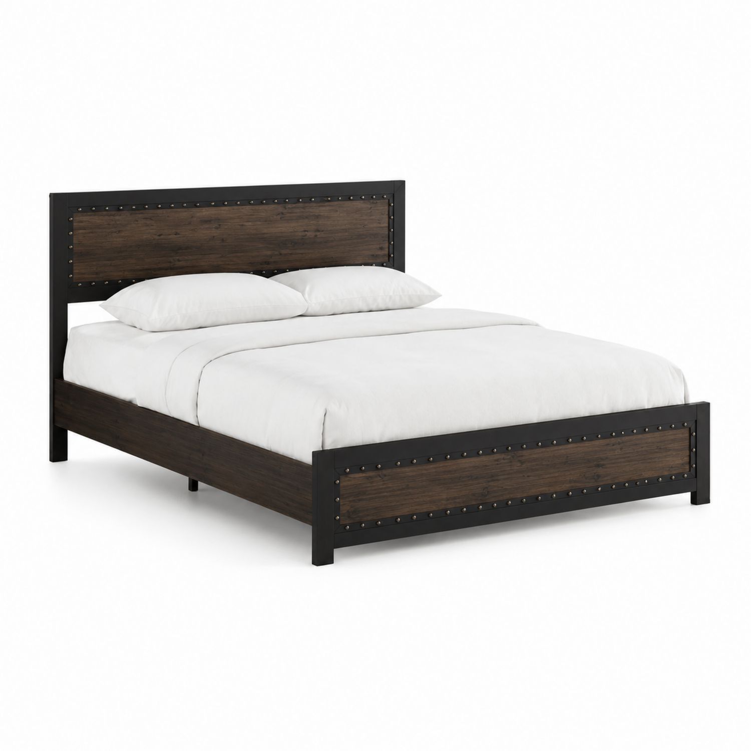 Doppelbett aus Metall und Holz 200x160 cm Dunkelbraun/Schwarz