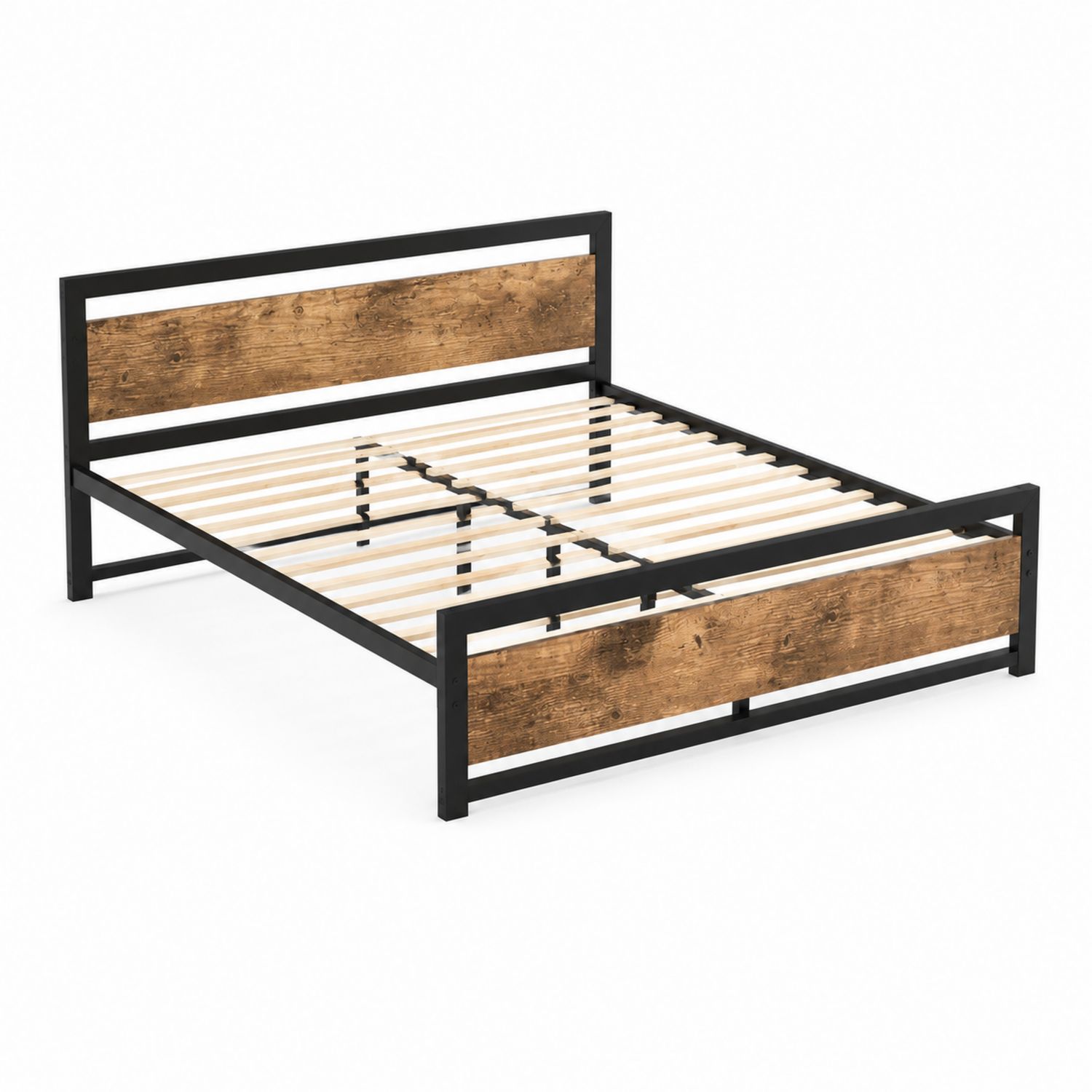 Metallbett mit Holzpaneelen Schwarz und Naturholz 140x200 cm