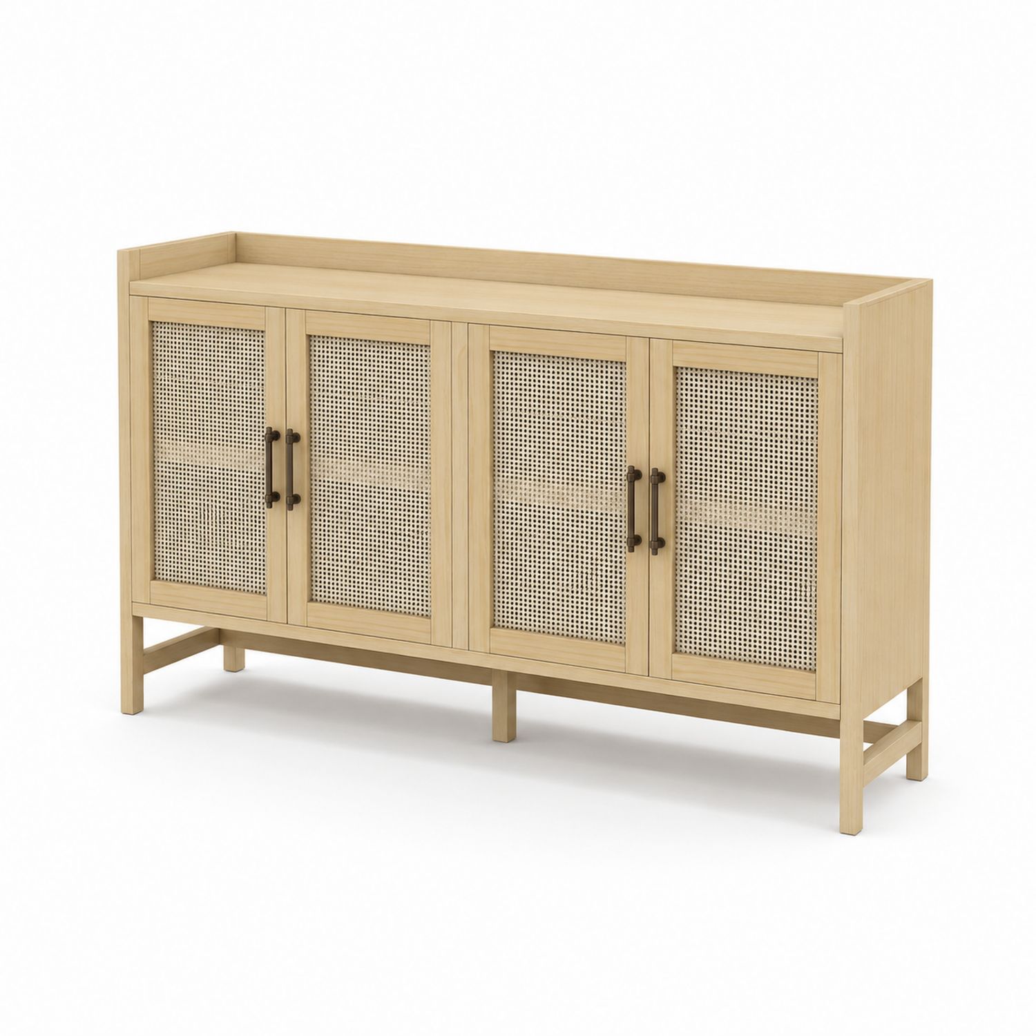 Holz Sideboard mit Geflecht-Türen, 160x45x90 cm, Natur