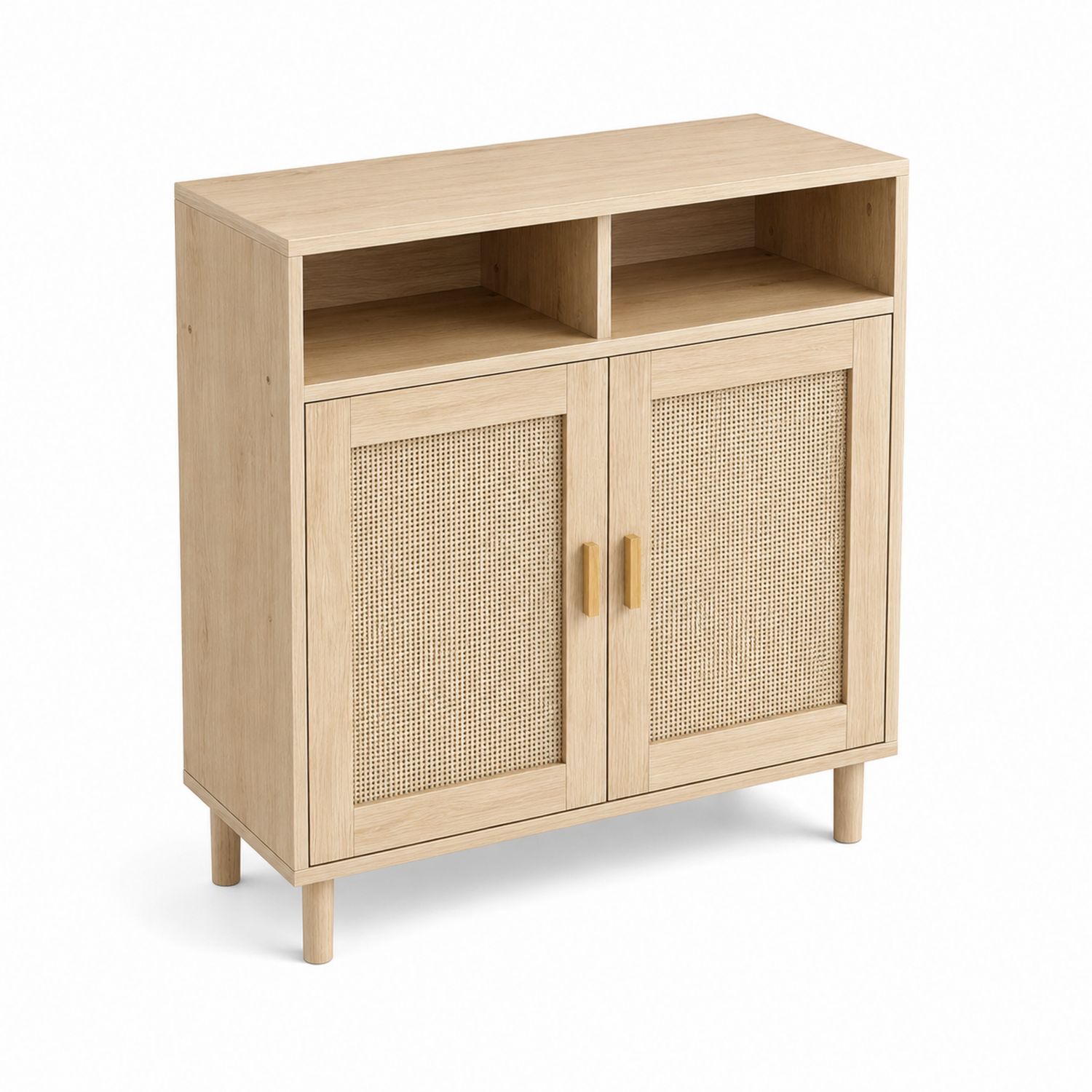 Sideboard aus Holz mit Rattan-Türen 90x35x90cm Natur