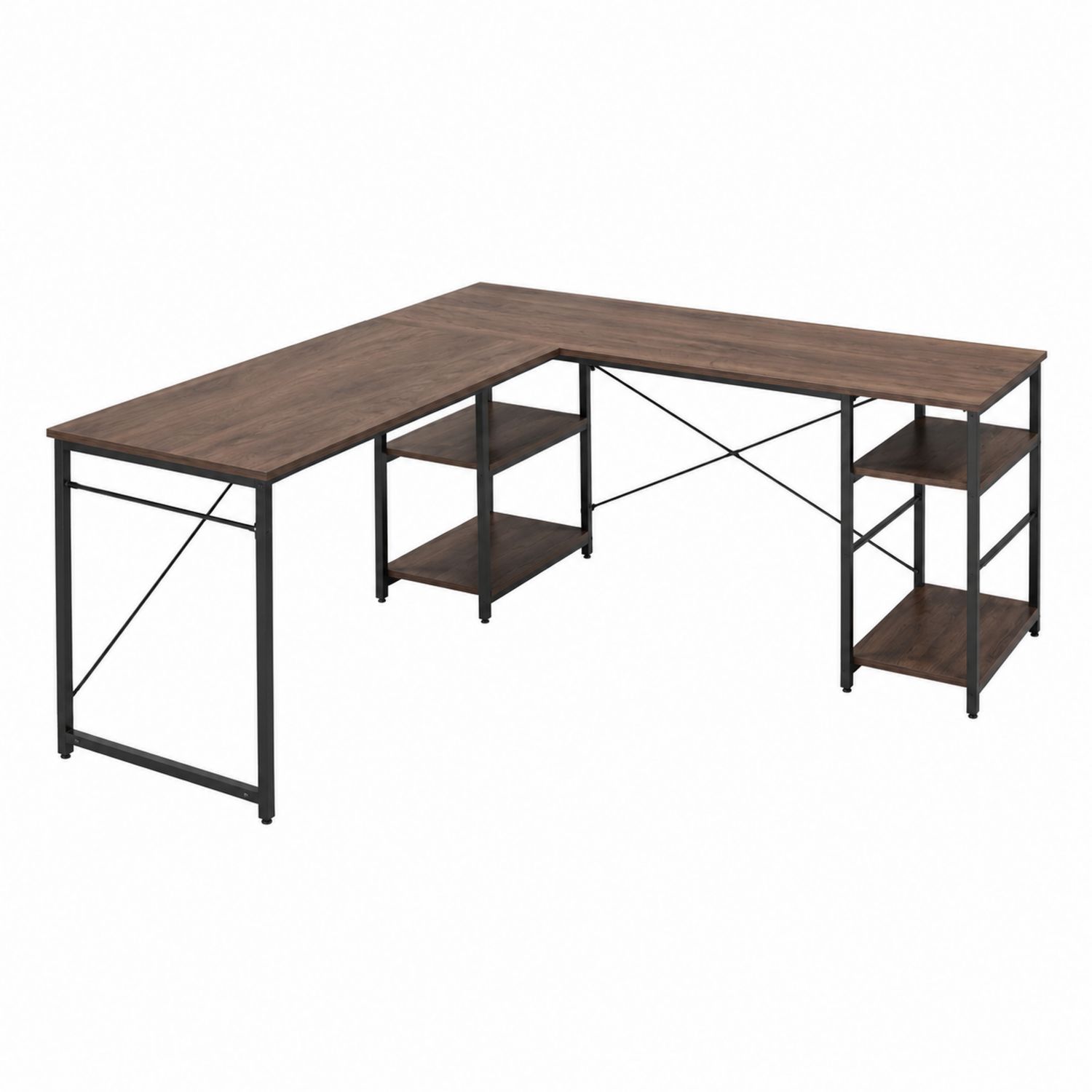 Eckschreibtisch L-förmig mit Regalen MDF Metall Braun 150x120x75 cm