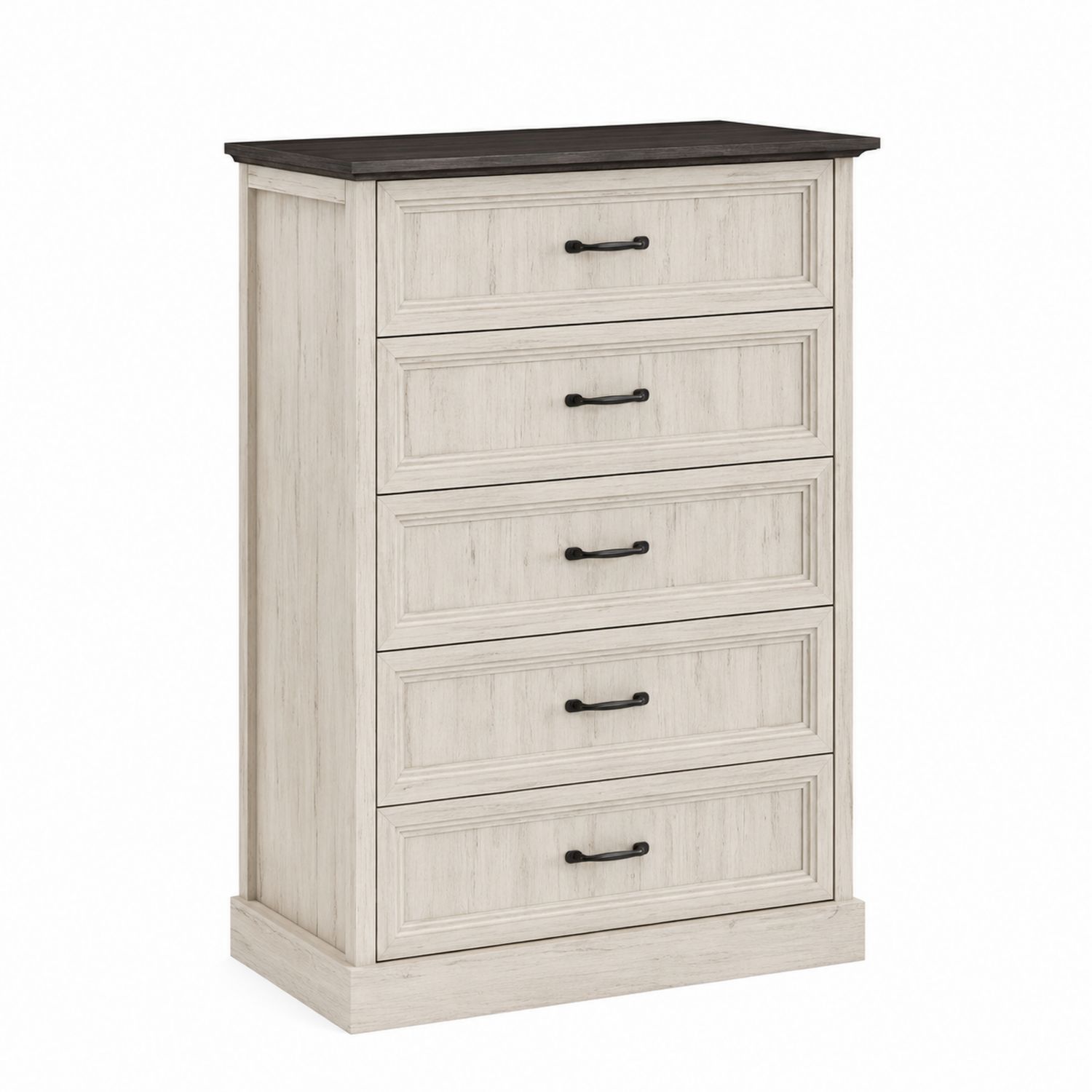 Kommode mit 5 Schubladen aus Holzfaserplatte und Metall, Beige und Dunkelgrau