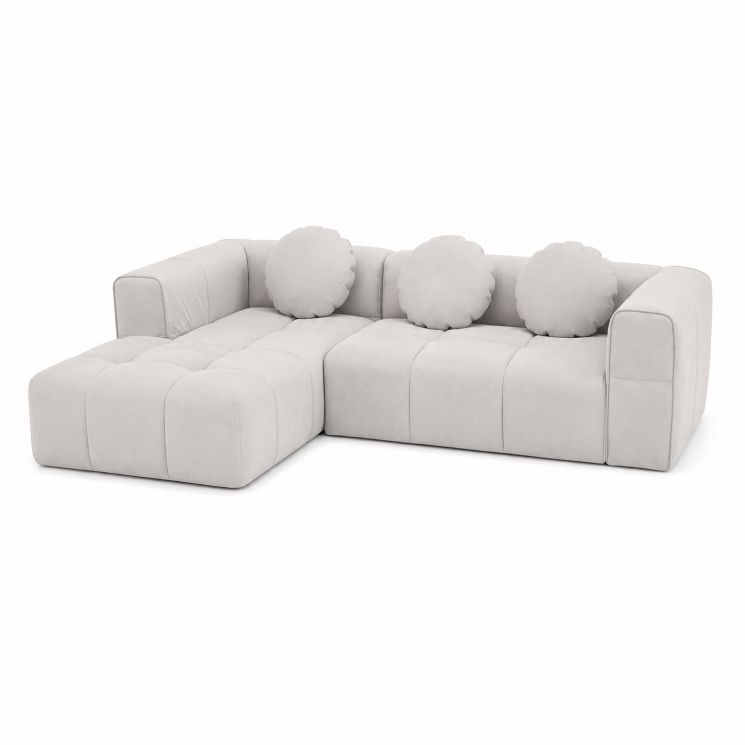 Ecksofa aus Mikrofaser Beige mit Kissen und Ottomane