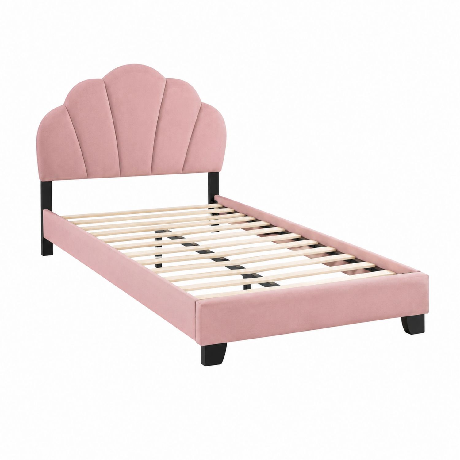 Einzelbett mit Samtkopfteil Rosa 200x90 cm