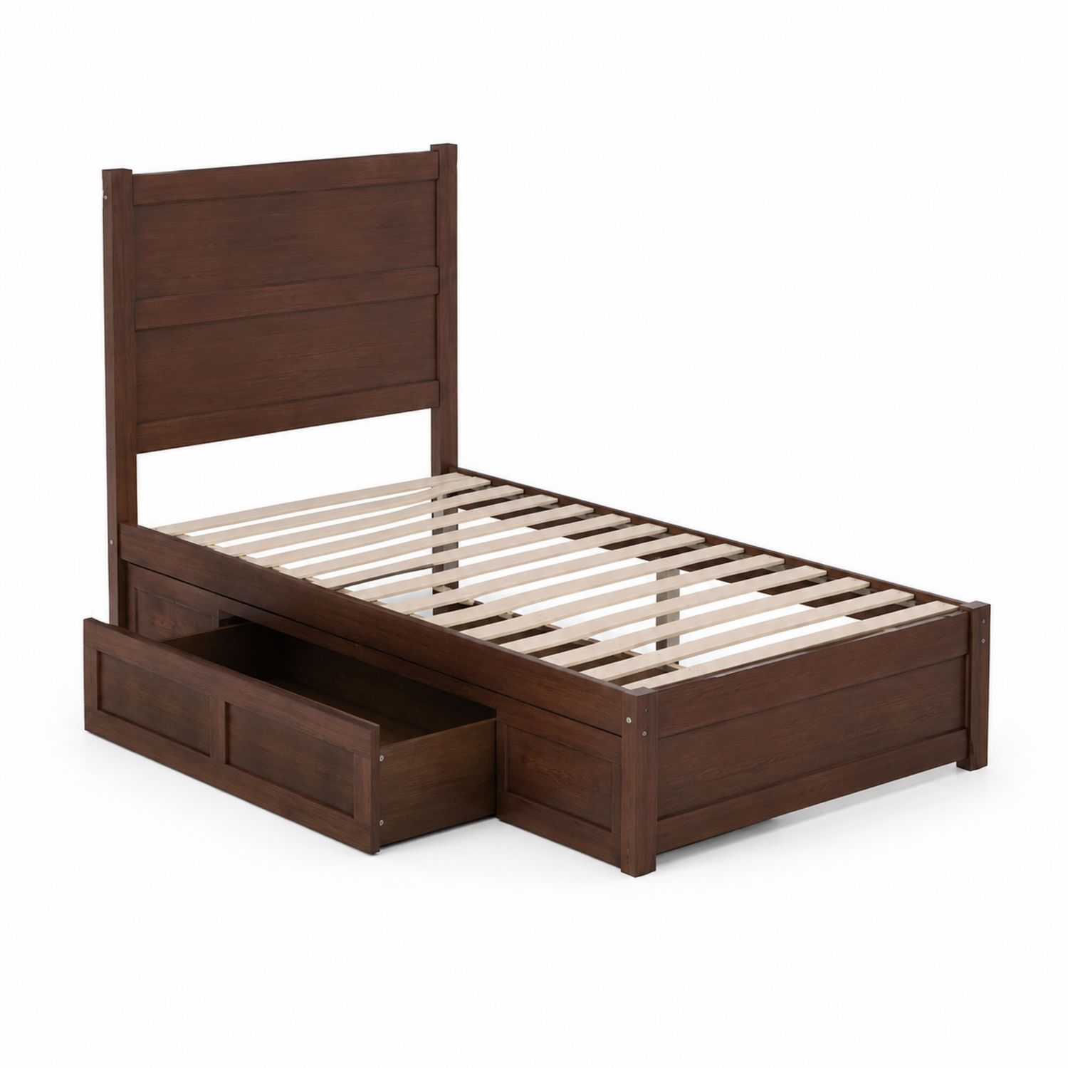 Einzelbett aus Massivholz mit Kopfteil und Schublade 200x90cm Braun