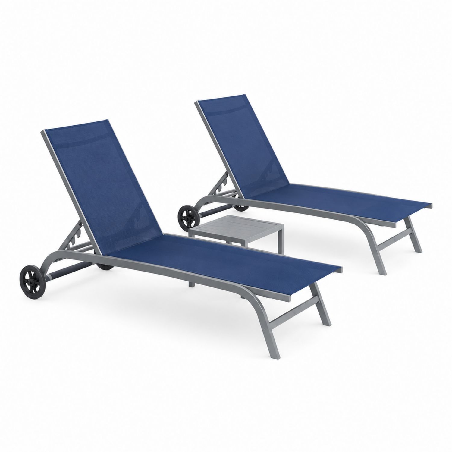 2-teiliges Gartenliege-Set Aluminium Textil Blau