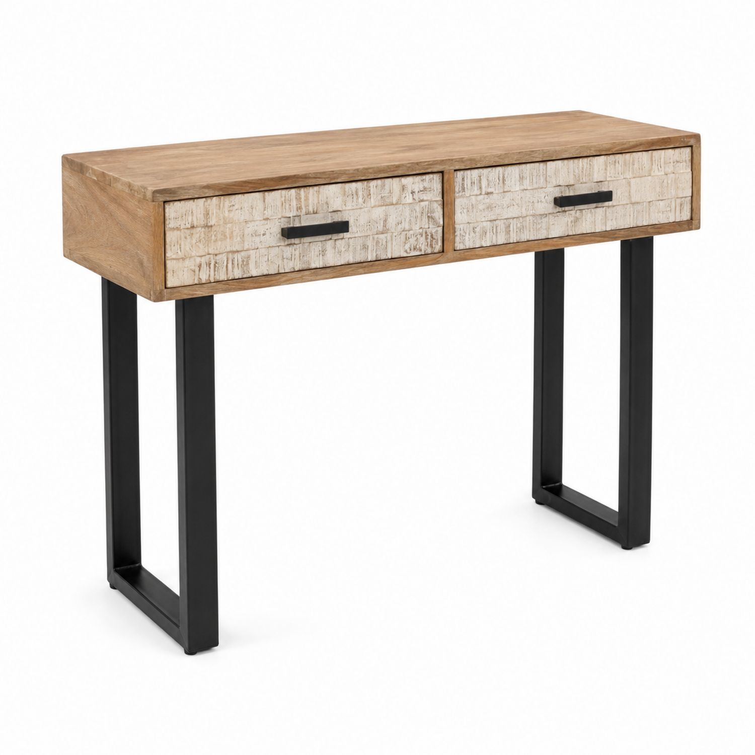 Konsolentisch Rechteckig Teakholz Metallbeine Braun/Weiß