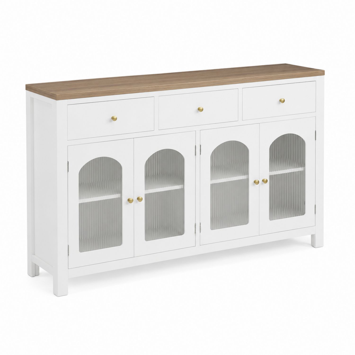 Sideboard mit Glastüren Weiß 4-türig 145x35x95 cm Holz
