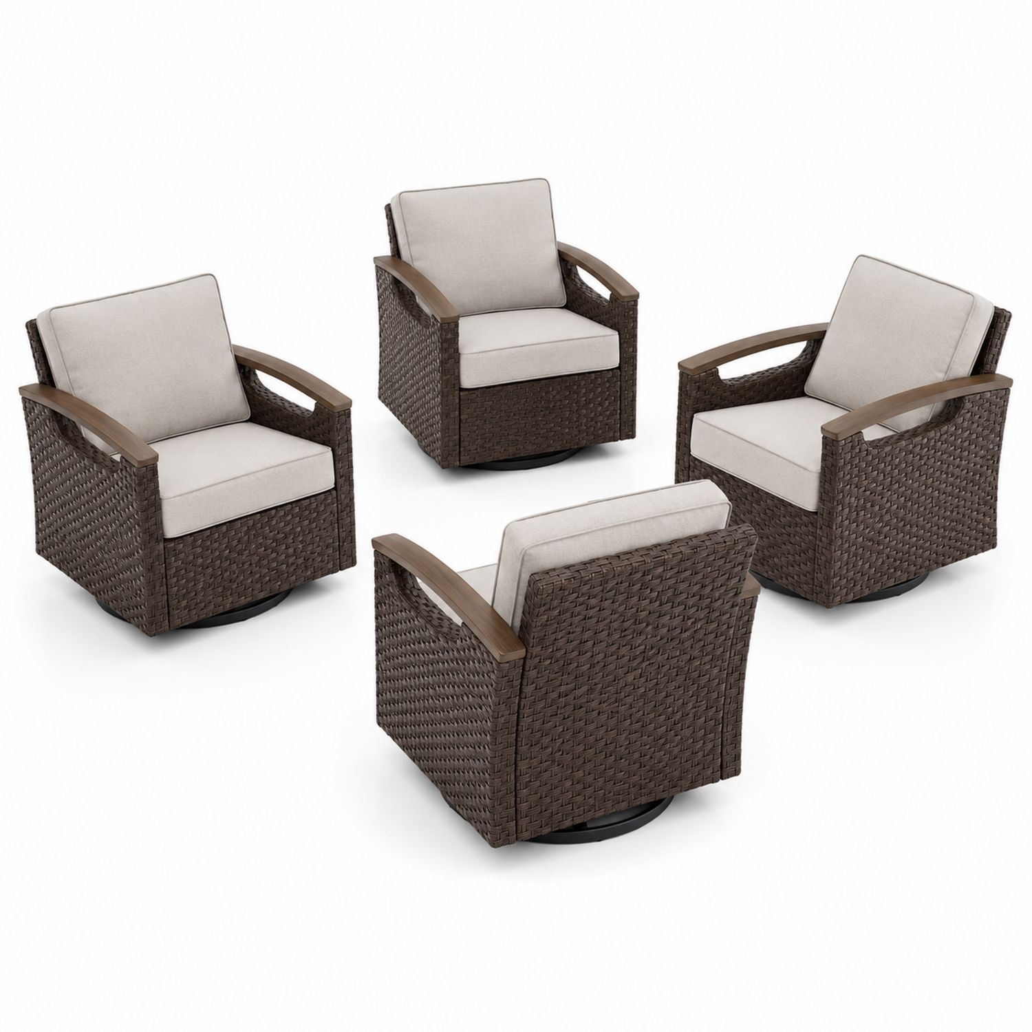 4-tlg. Outdoor Stuhl Set aus Rattan mit Kissen Beige