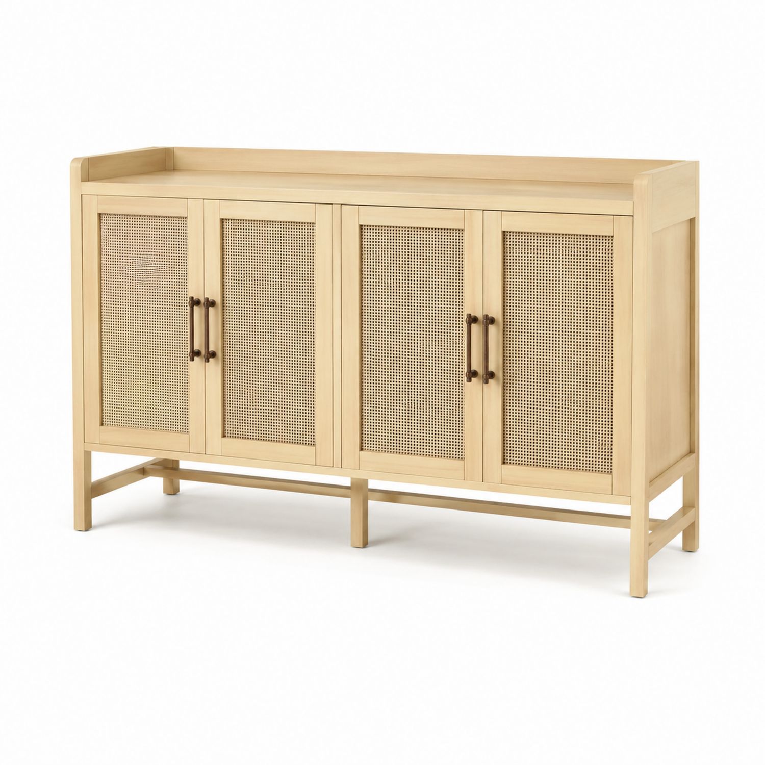 Sideboard Holz mit Rattangeflecht Türen Beige 140x40x80 cm