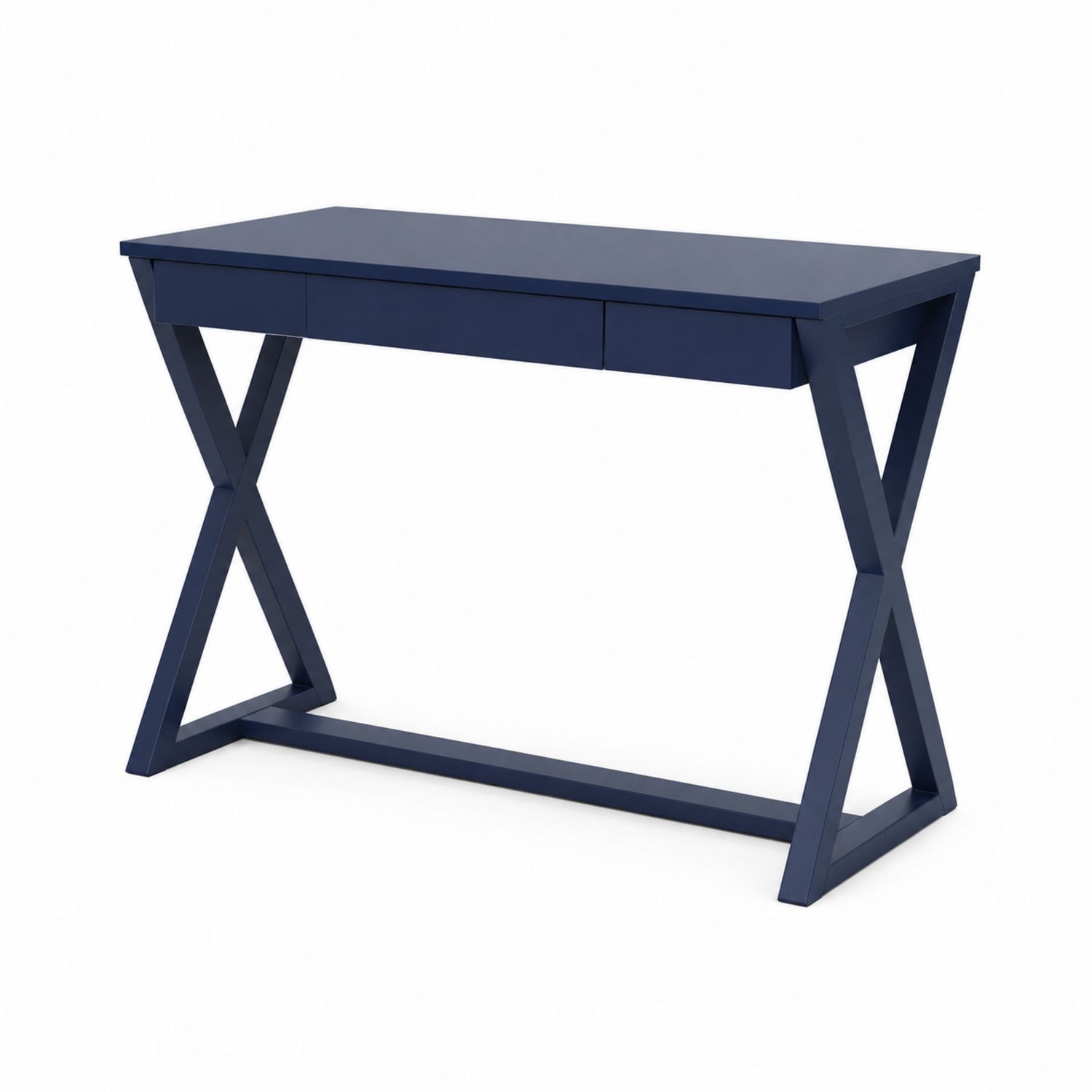 Blauer Holzschreibtisch mit X-Gestell 120x75x60 cm