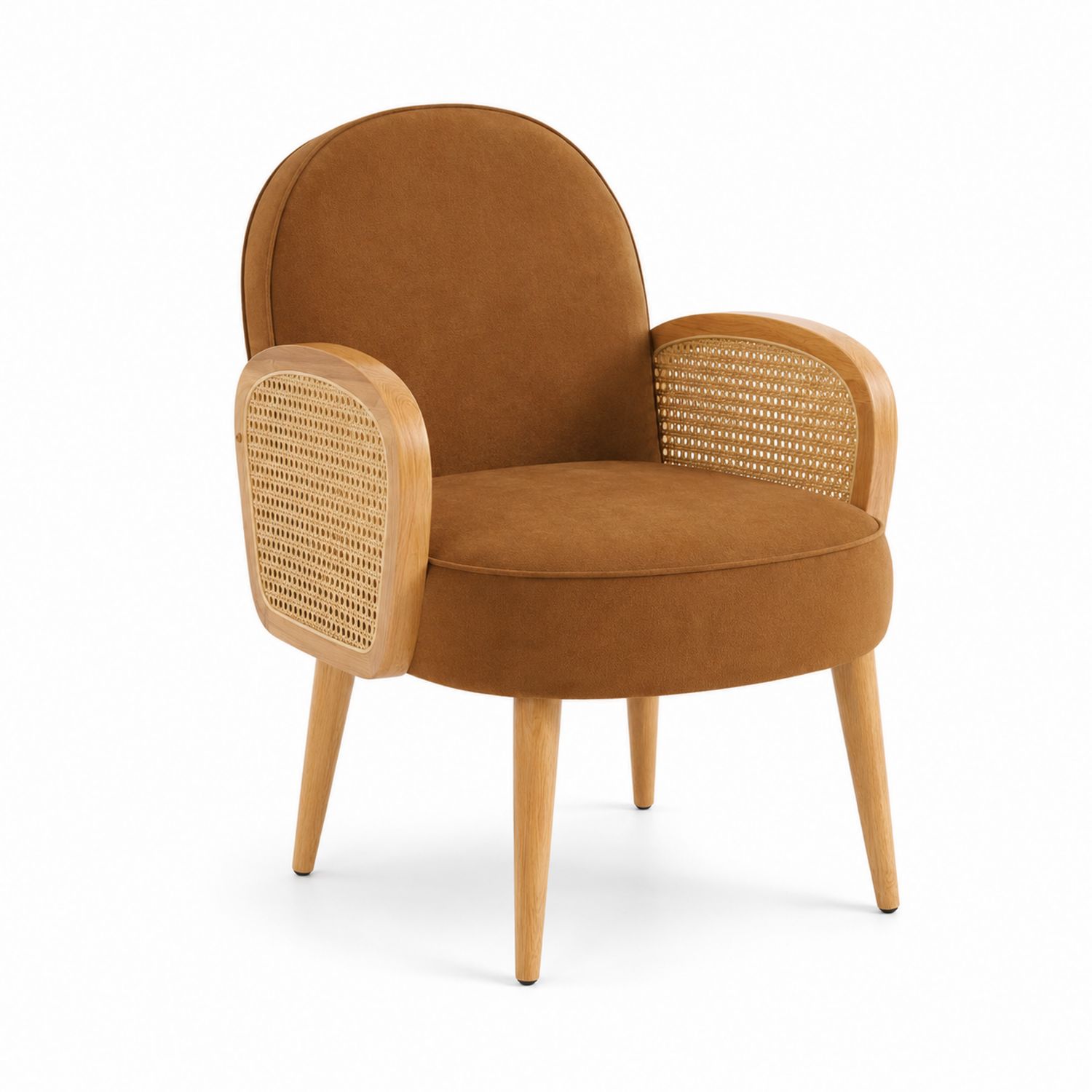 Sessel mit Rattan-Armlehnen und Polster