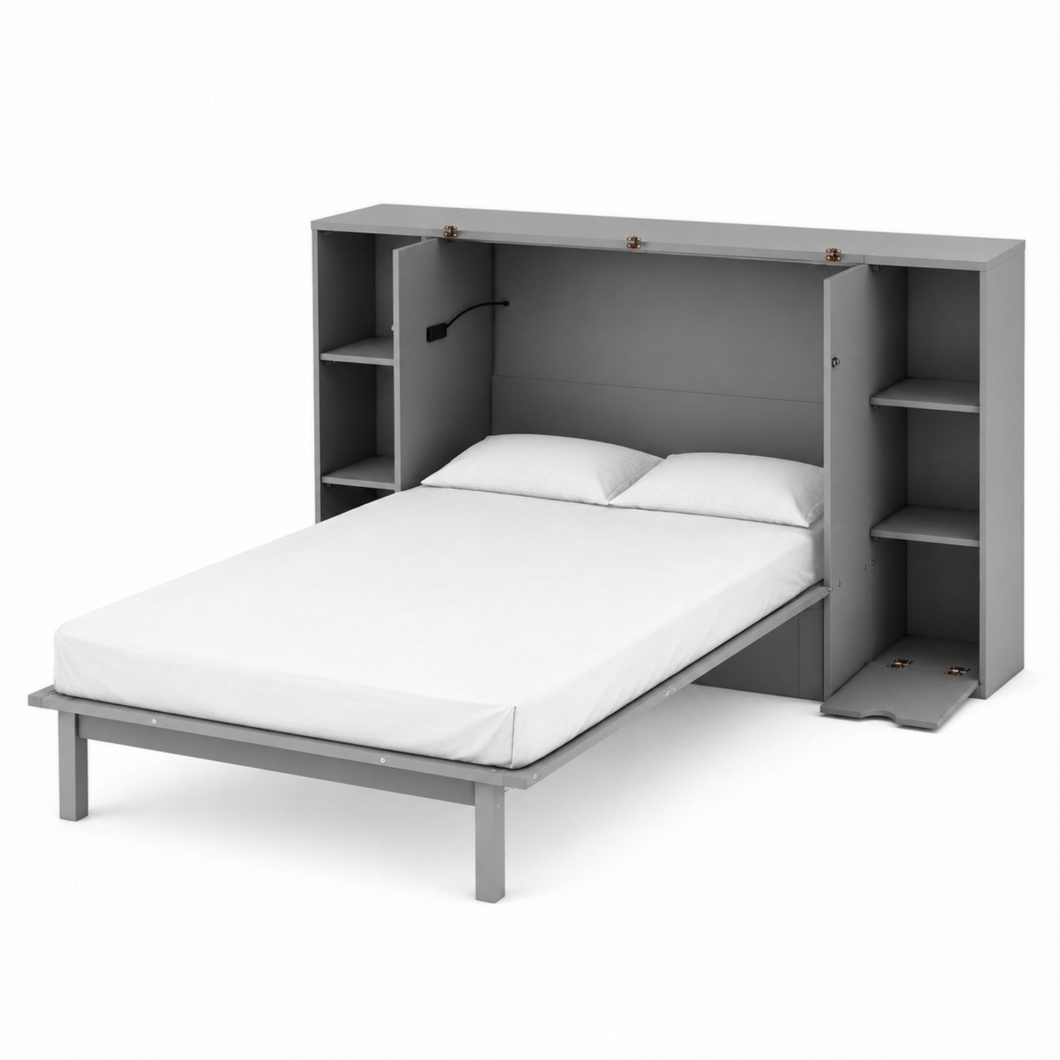 Klappbett mit Regalen Grau Metall und MDF-Holz 200x140 cm