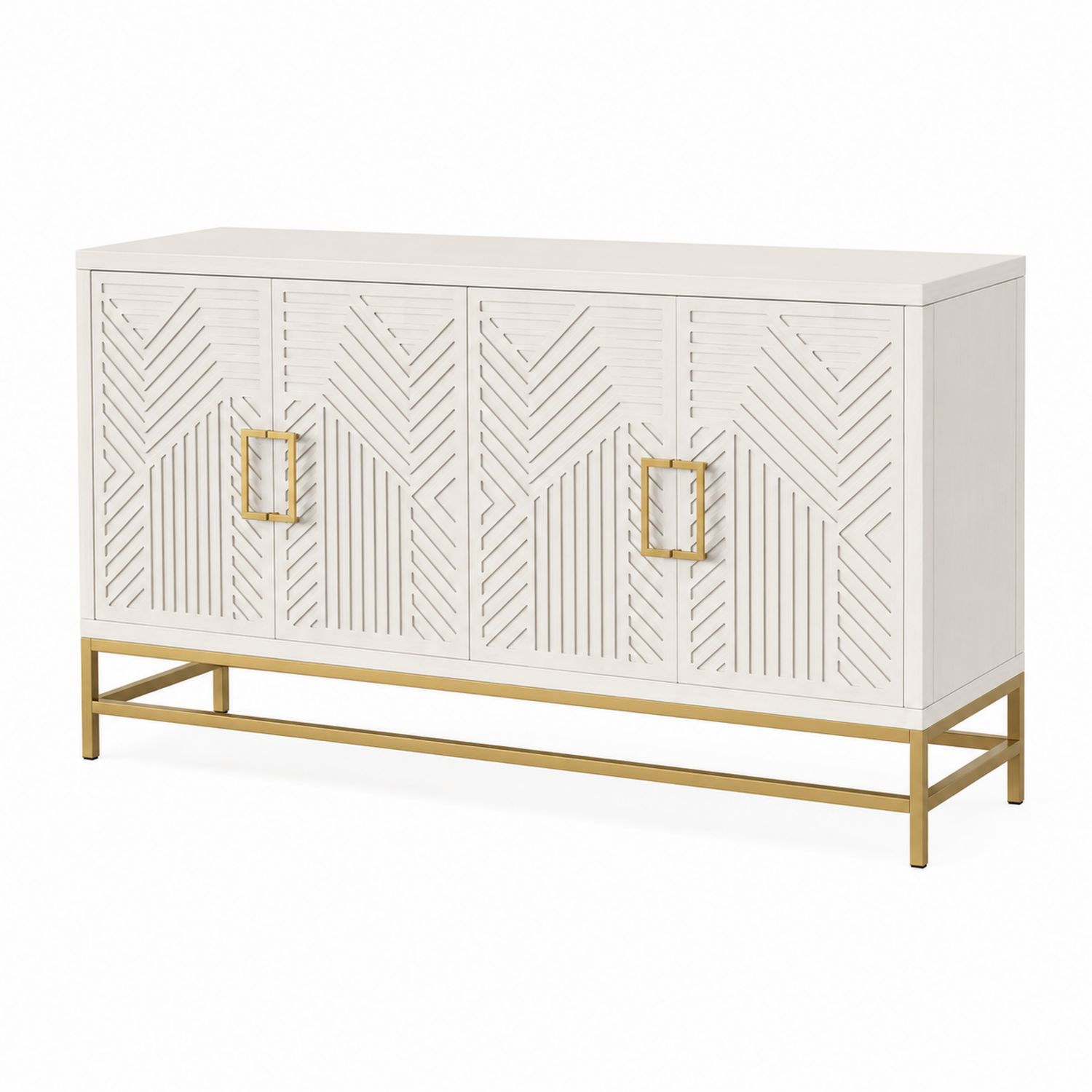 Sideboard Holz Weiß/Gold mit Metallrahmen