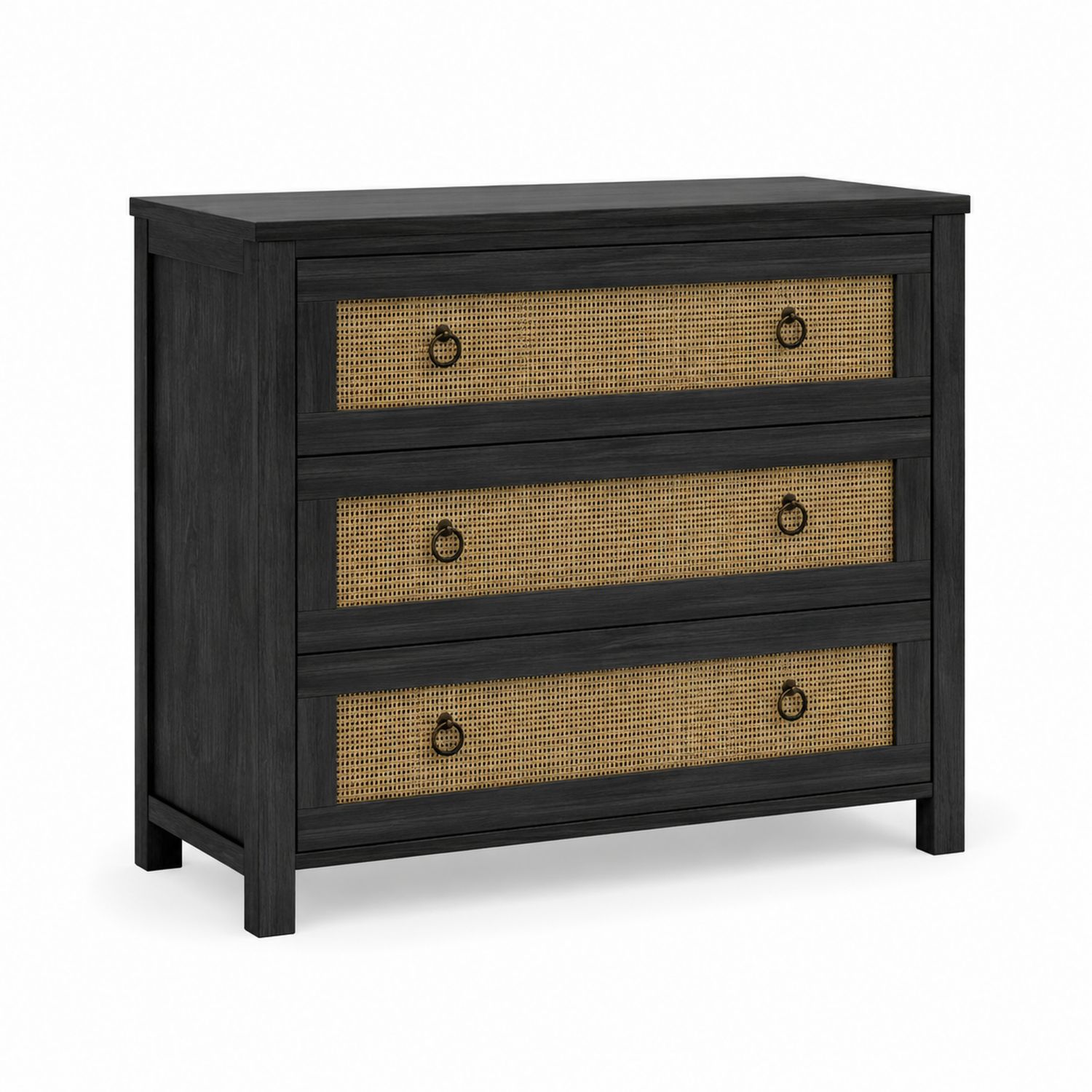 Kommode mit drei Schubladen MDF Schwarz Rattan