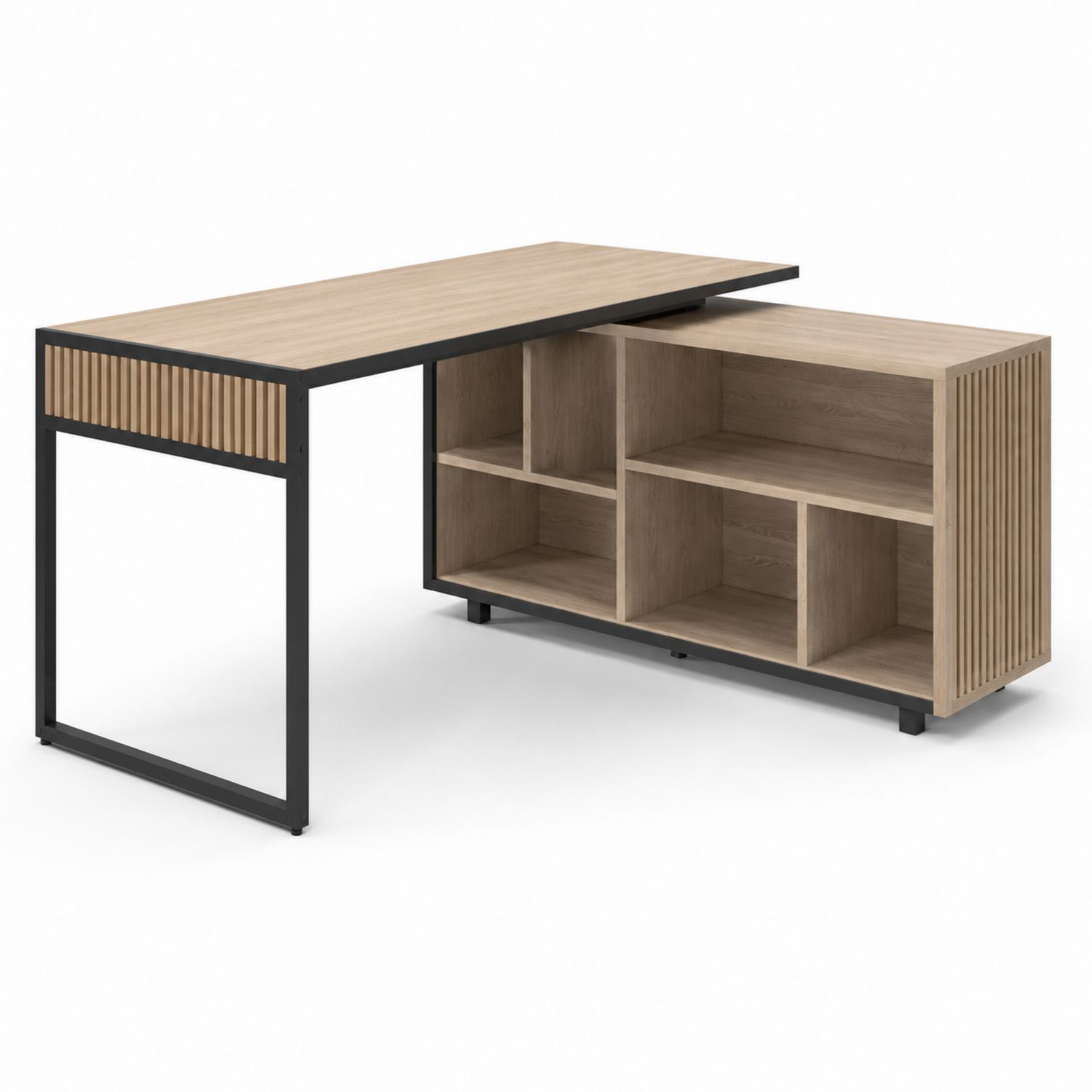 Eckschreibtisch mit Regal Holzoptik Metall Schwarz