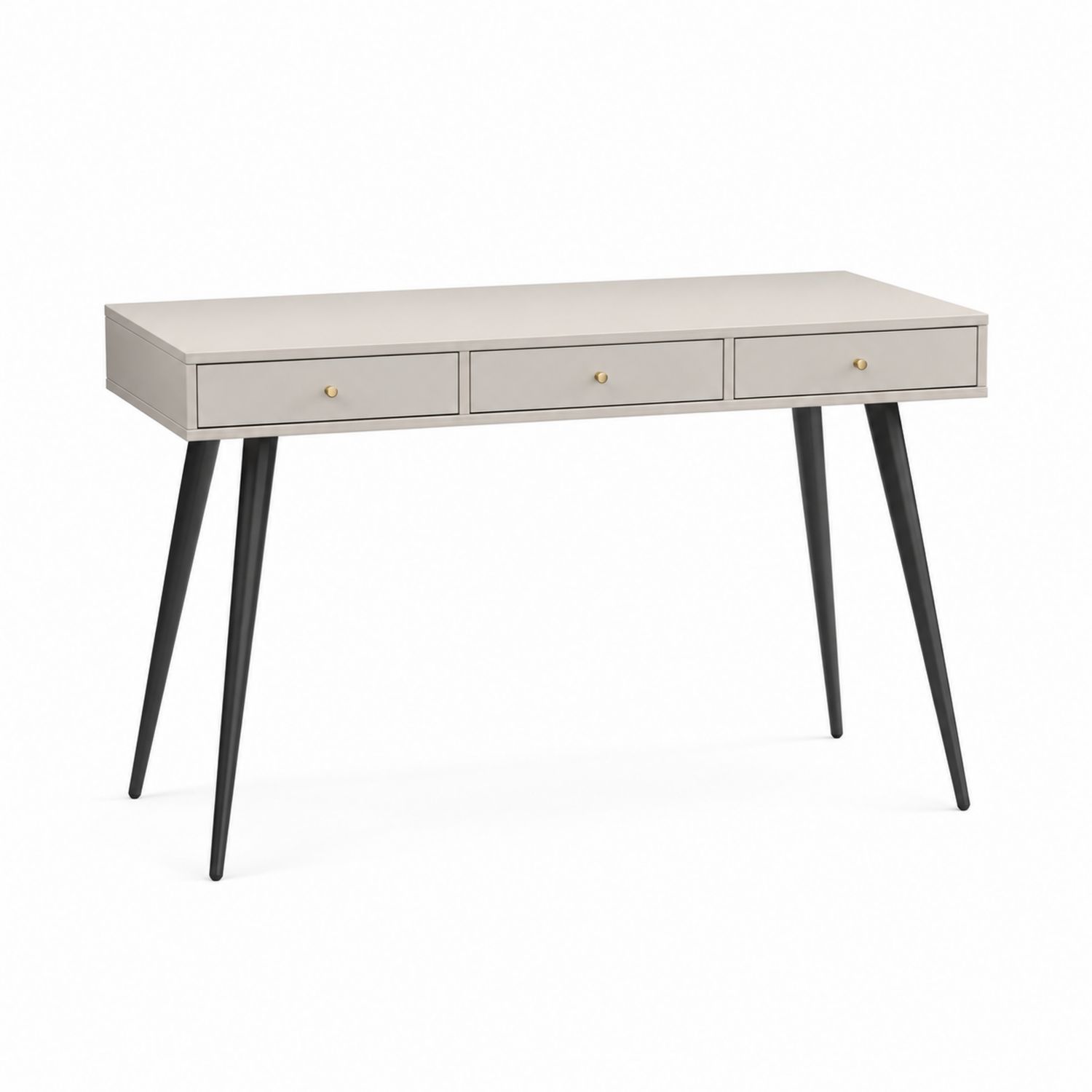Hellgrauer Schreibtisch mit 3 Schubladen aus MDF und Metall