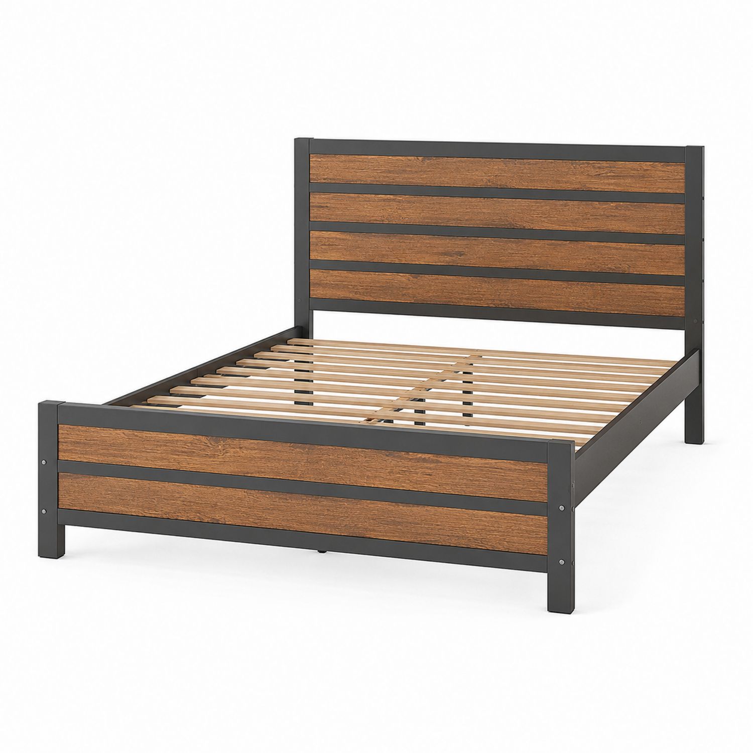 Metall-Holz Doppelbett mit Eichenpaneelen 200x160 cm