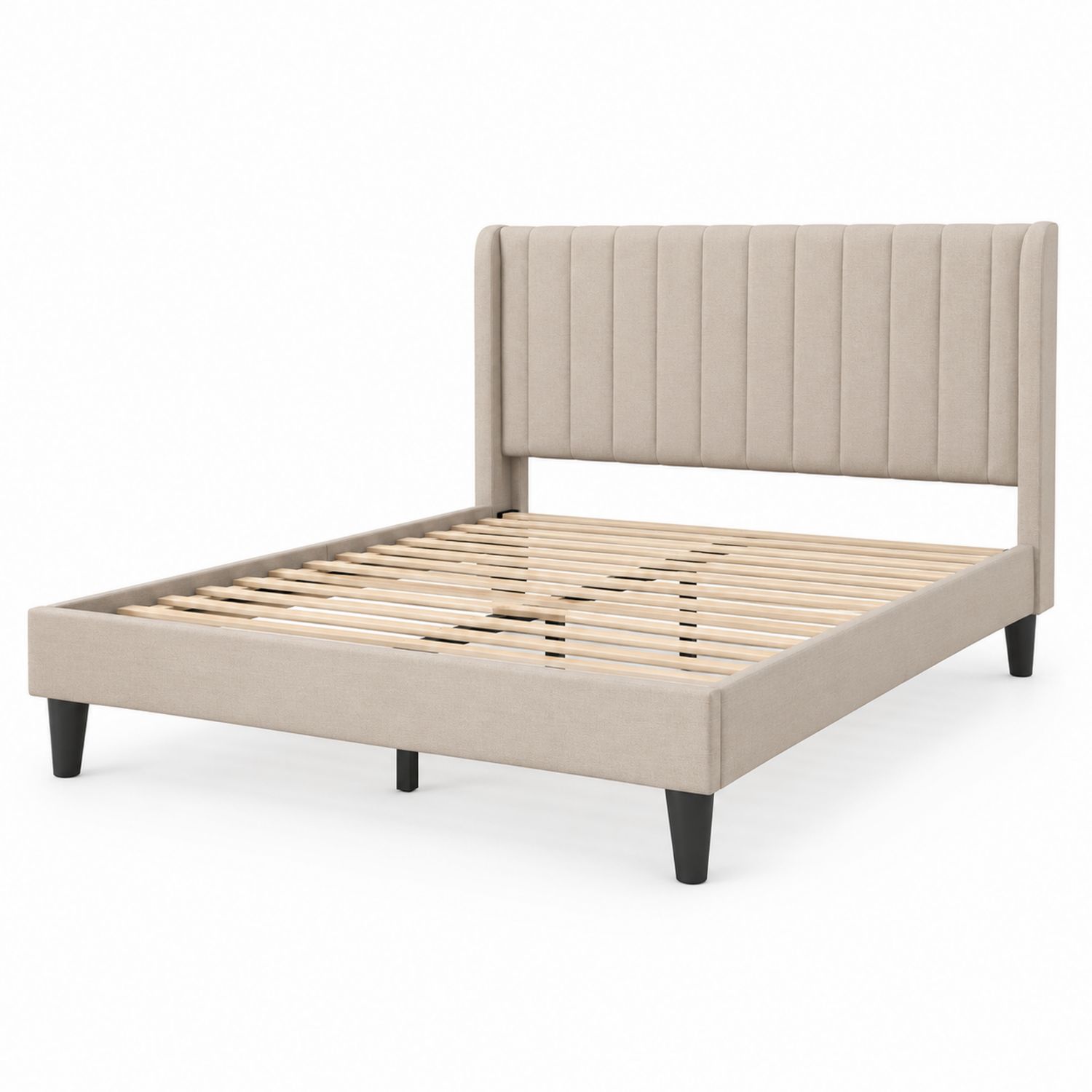 Polsterbett mit Kopfteil aus Stoff und Holzrahmen 200x160 cm Beige