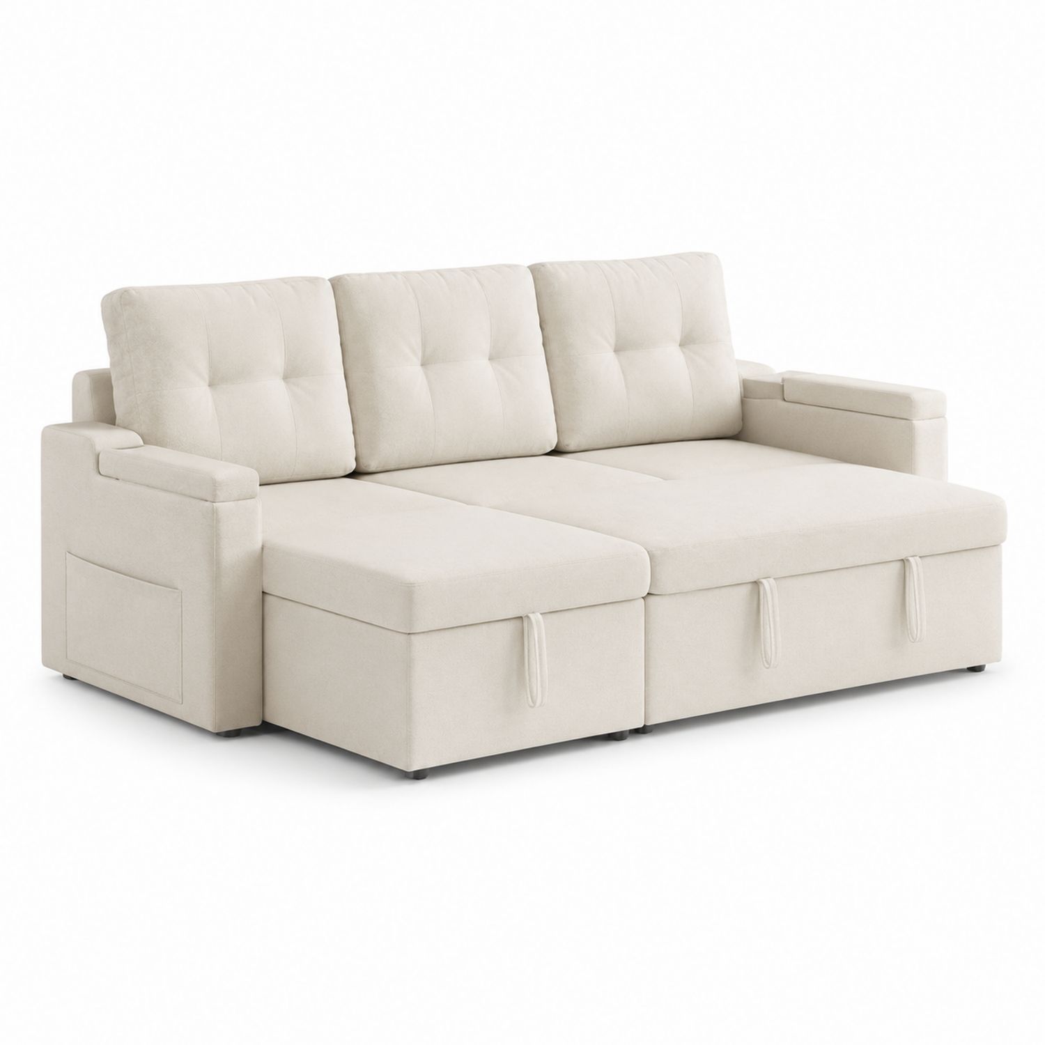 Ecksofa mit Schlaffunktion aus Stoff Beige 250 cm