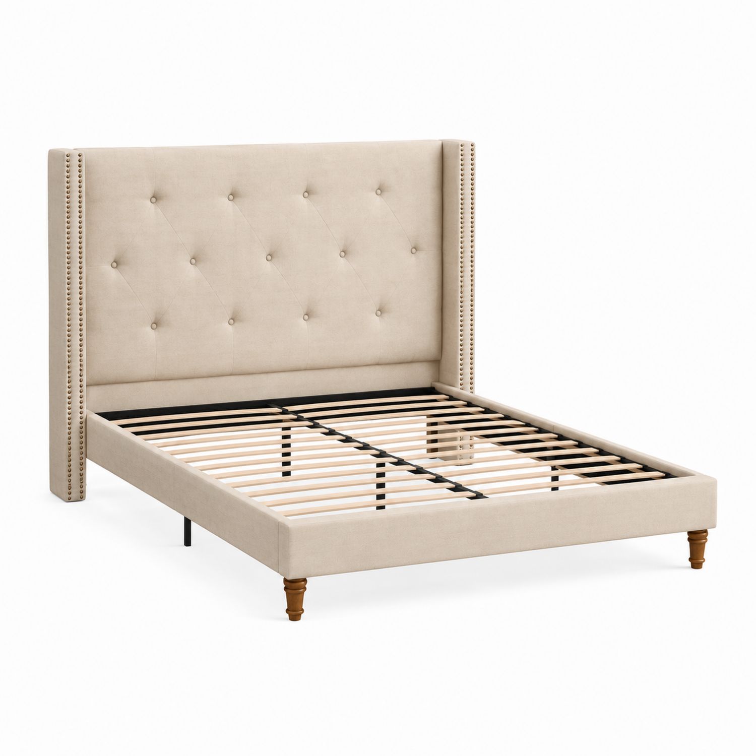Polsterbett mit hohem Kopfteil Leinen Beige 160x200 cm