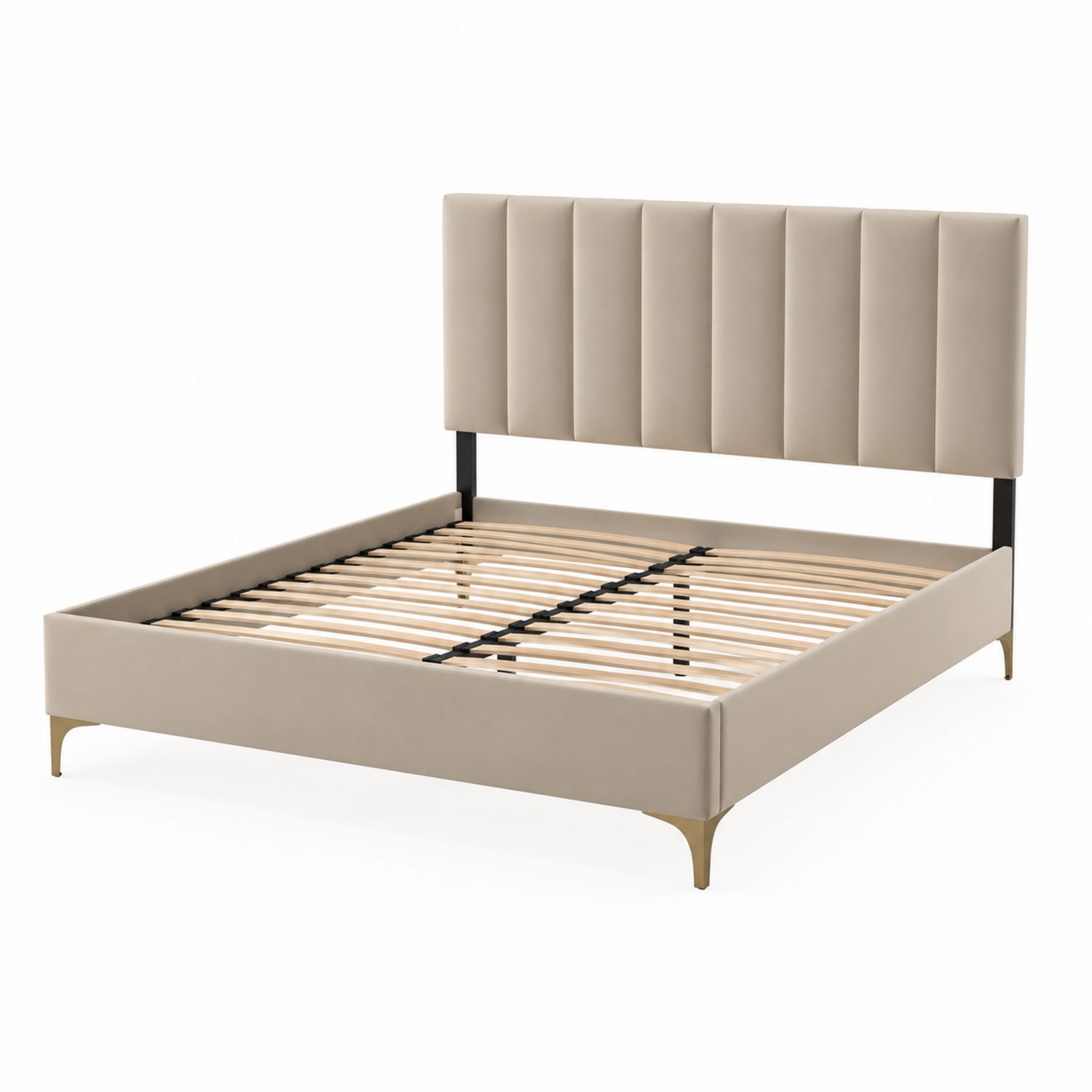 Polsterbett aus Mikrofaser mit gestepptem Kopfteil 160x200 cm Beige