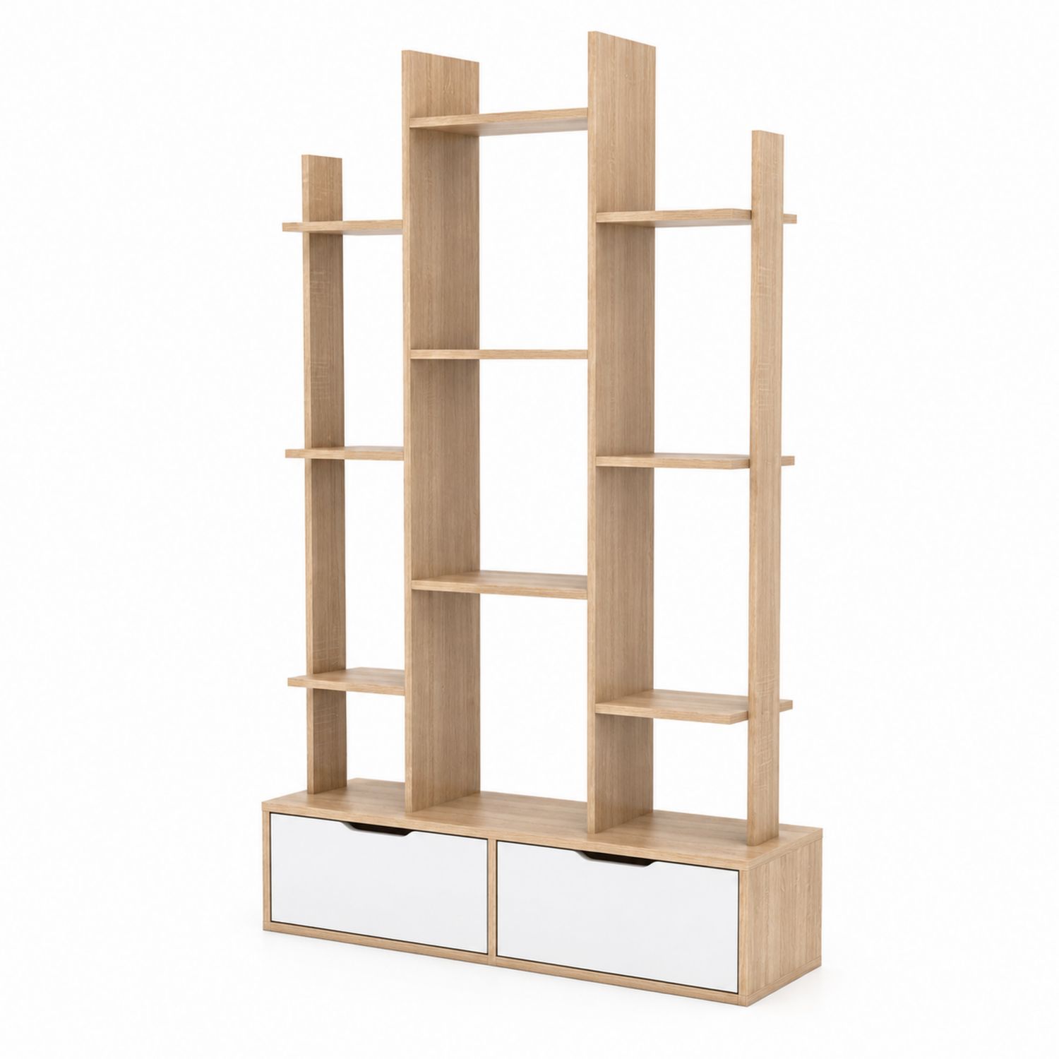 Regalsystem aus Eichenfurnier mit Spiegel-Schubladen, 180x120x30 cm