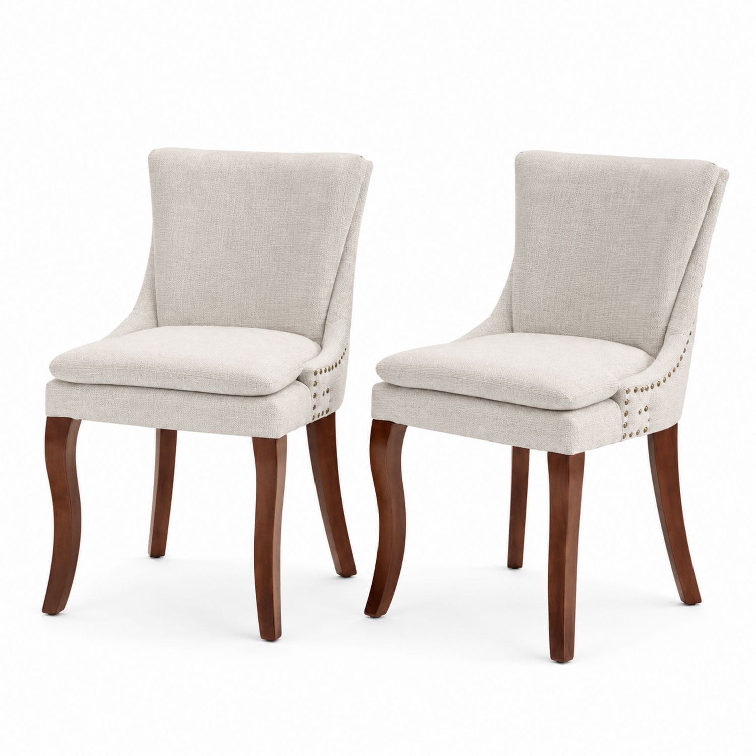 2er-Set Esszimmerstühle Leinen Holzbeine Beige
