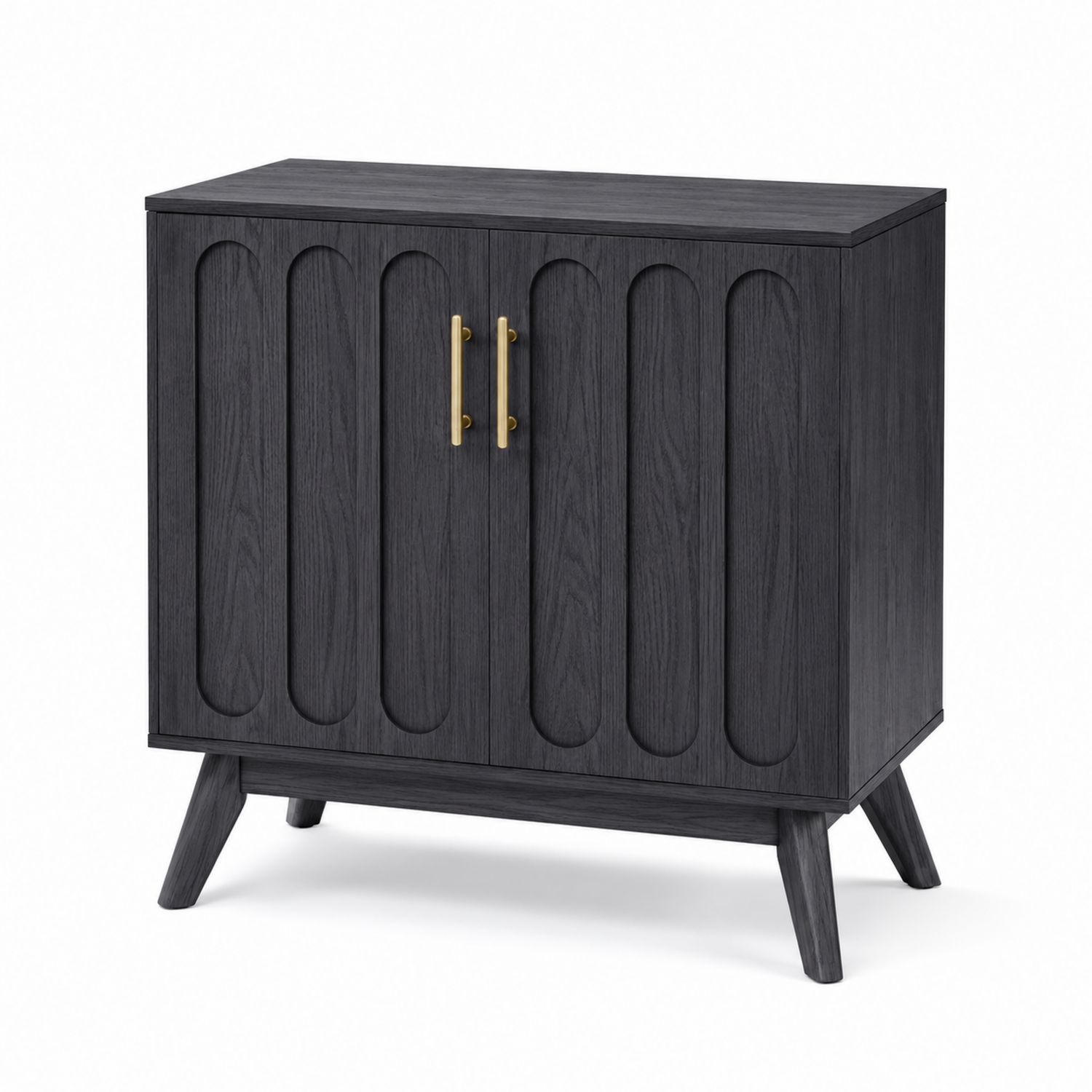 Sideboard Holz Grau mit goldenen Griffen