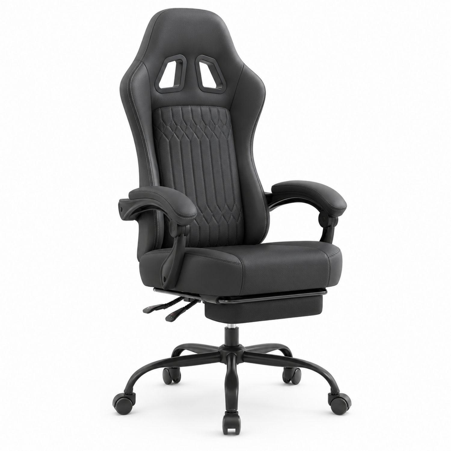 Ergonomischer Bürostuhl aus Kunstleder mit Fußstütze Schwarz