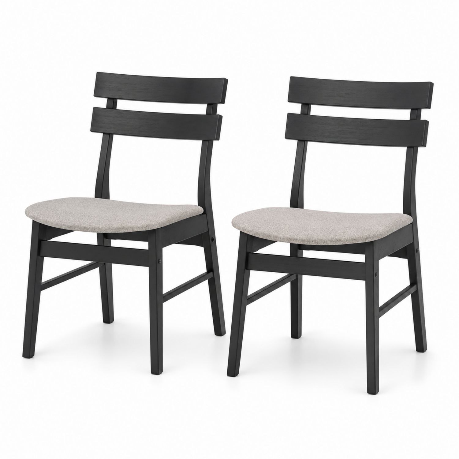 2er Set Esszimmerstühle Kiefernholz mit Polyesterstoff Schwarz/Beige