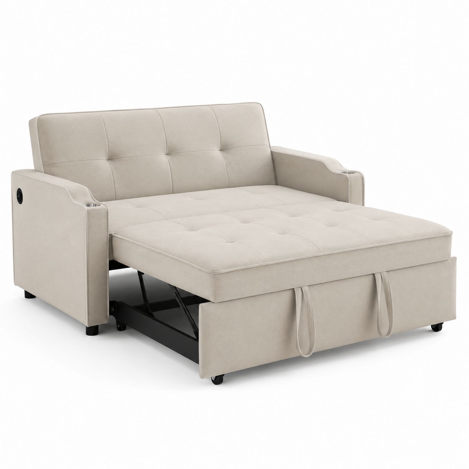 Schlafsofa 2-Sitzer Klappbar Beige Polyester