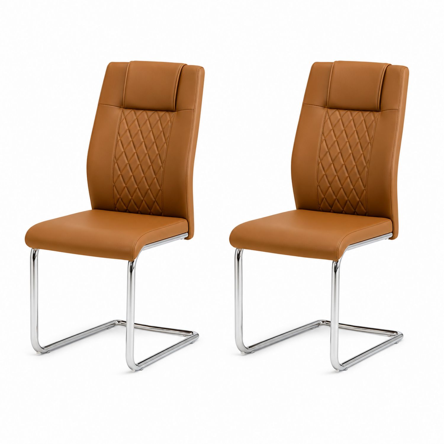 Set aus 2 Esszimmerstühlen Braun Kunstleder Edelstahl