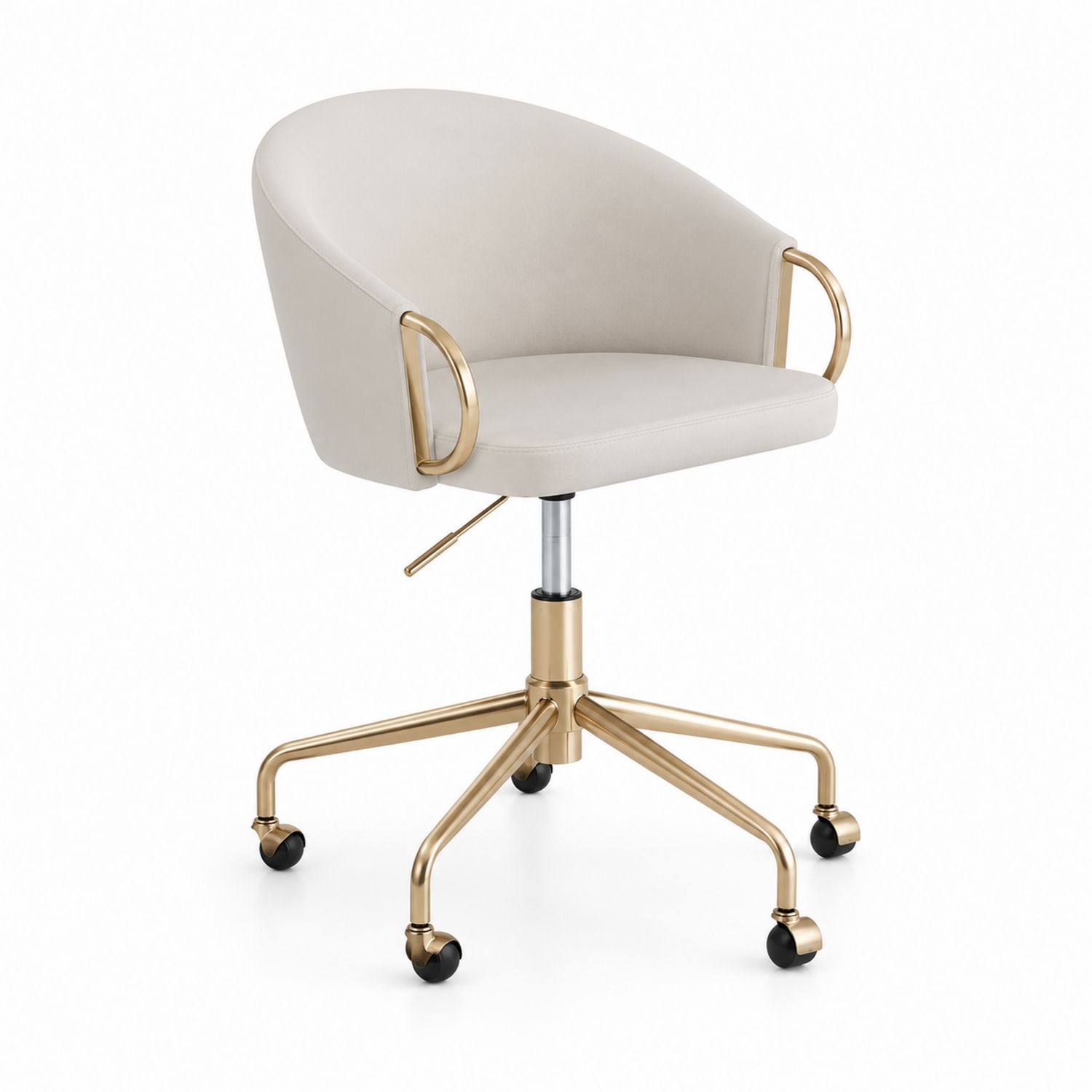 Bürostuhl Beige mit Metallrahmen und Rollen
