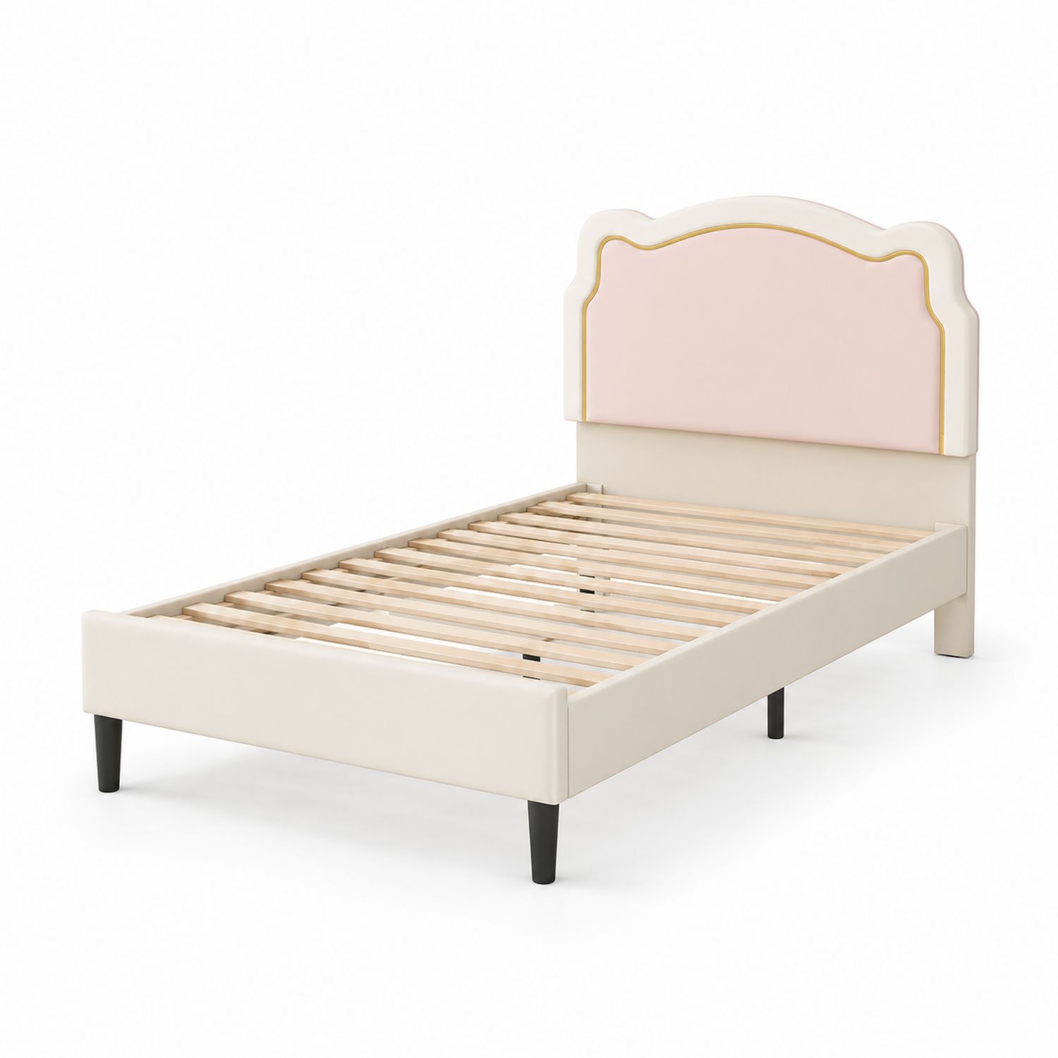 Kinderbett Einzelbett Holz Creme/Rosa 200x90cm