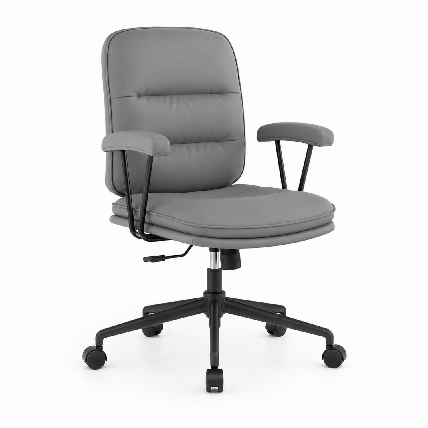 Bürostuhl Höhenverstellbar Leder Grau mit Armlehnen