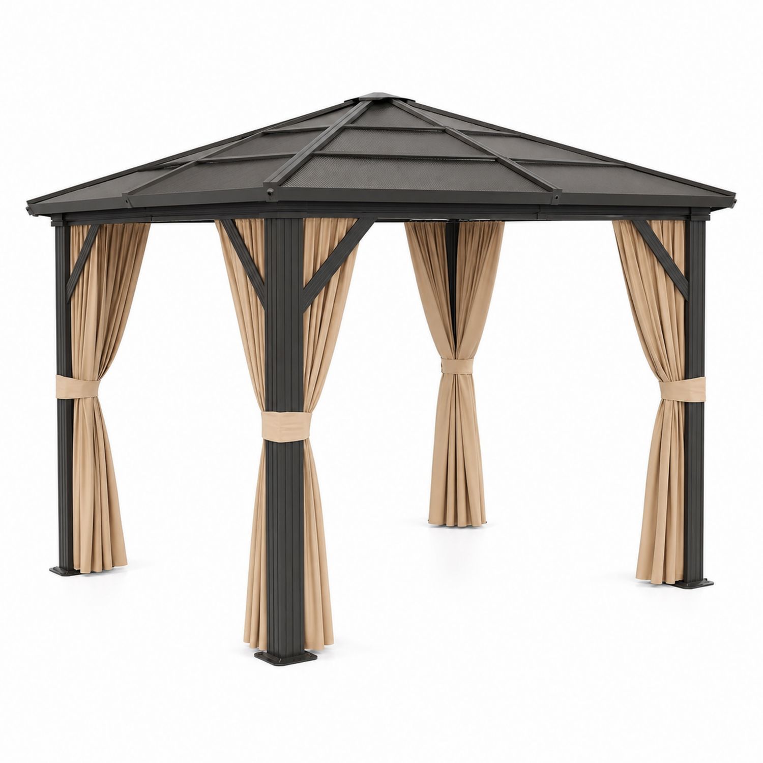 Gartenpavillon Aluminium Polycarbonat-Dach Beige Vorhänge-Norvexoril