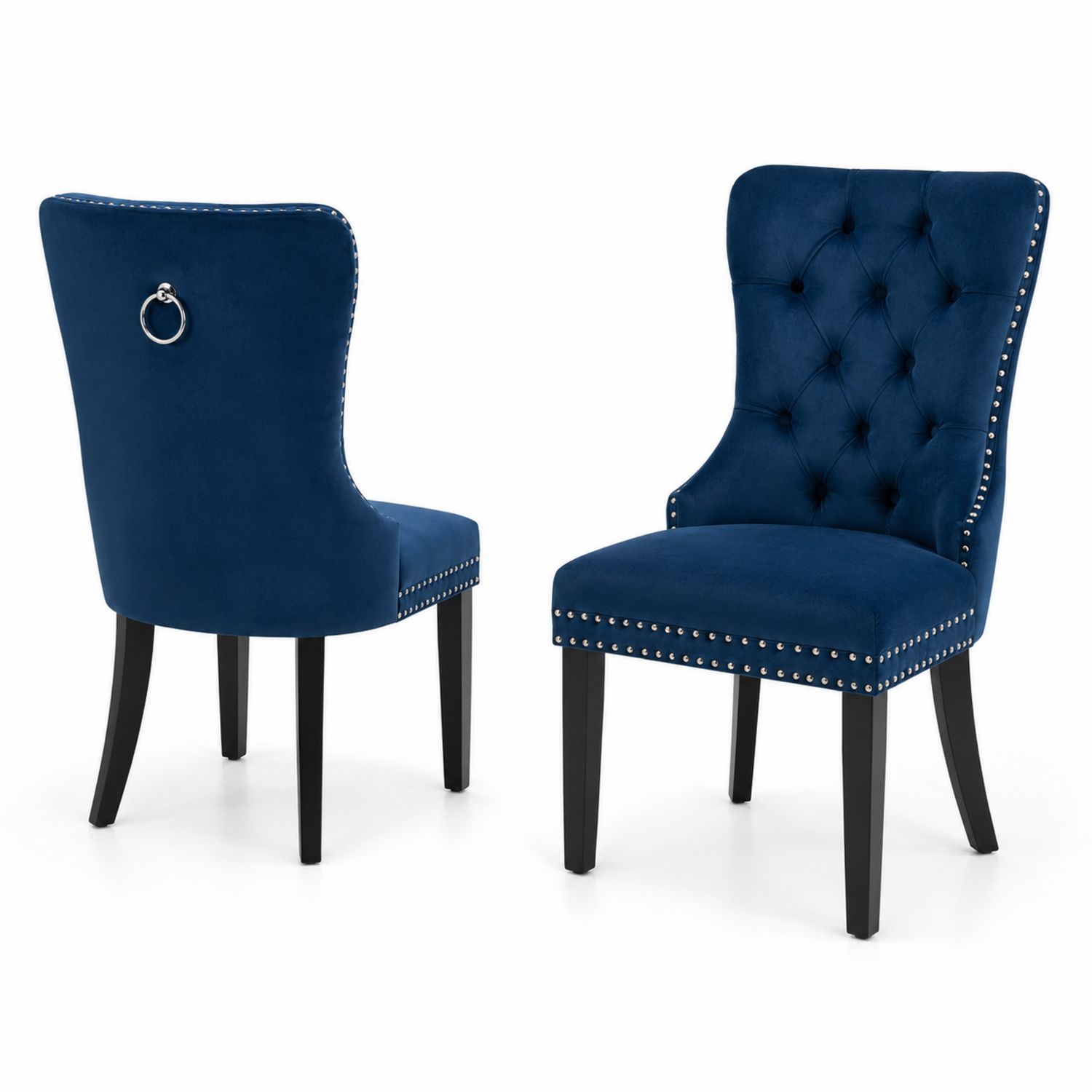 Set aus 2 Esszimmerstühlen mit Samtbezug und Holzbeinen, Blau-Norvexoril