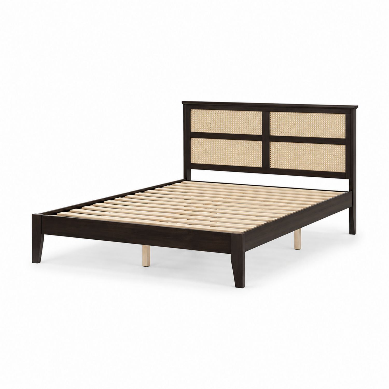 Holzbettgestell mit Rattan-Kopfteil 200x160 cm Dunkelbraun-Norvexoril